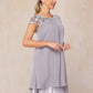 Cap Sleeves Beading Knee Length Chiffon Lace Mother Of The Bride Dress