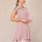 Cap Sleeves Beading Knee Length Chiffon Lace Mother Of The Bride Dress