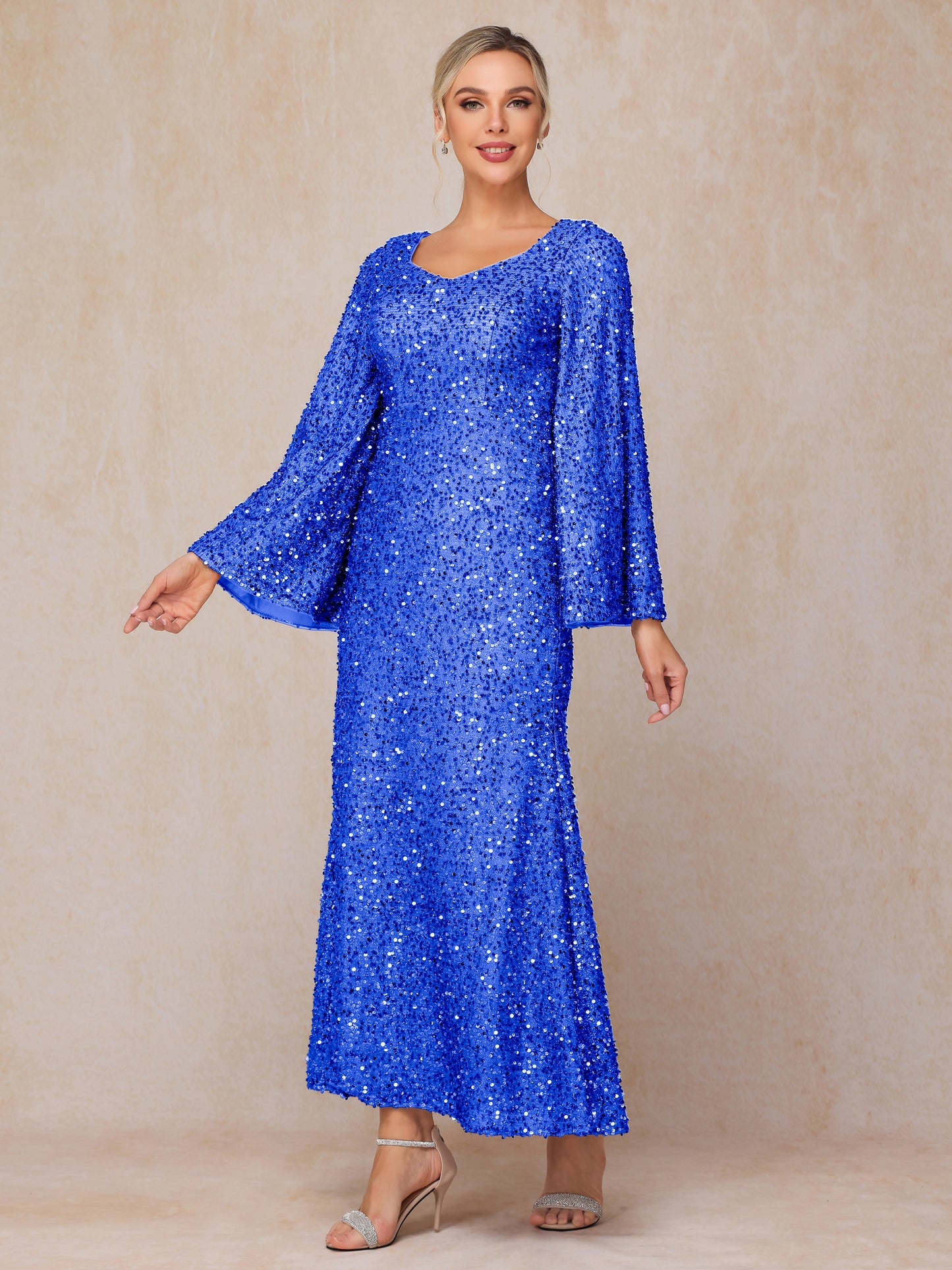 Long Sleeves Sequins Ankle Length Mother Of The Bride Dress