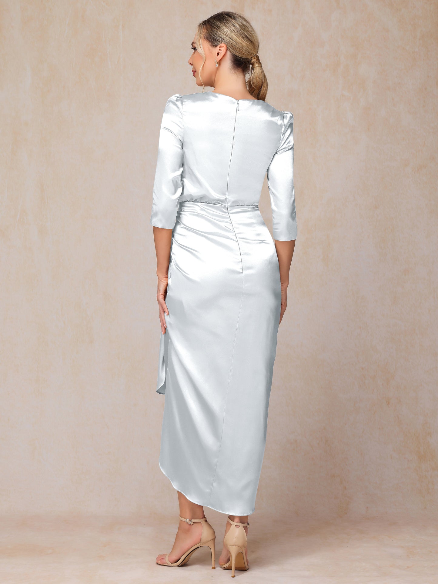 Half Sleeves Ankle Length Soft Satin Wedding Guest Dress