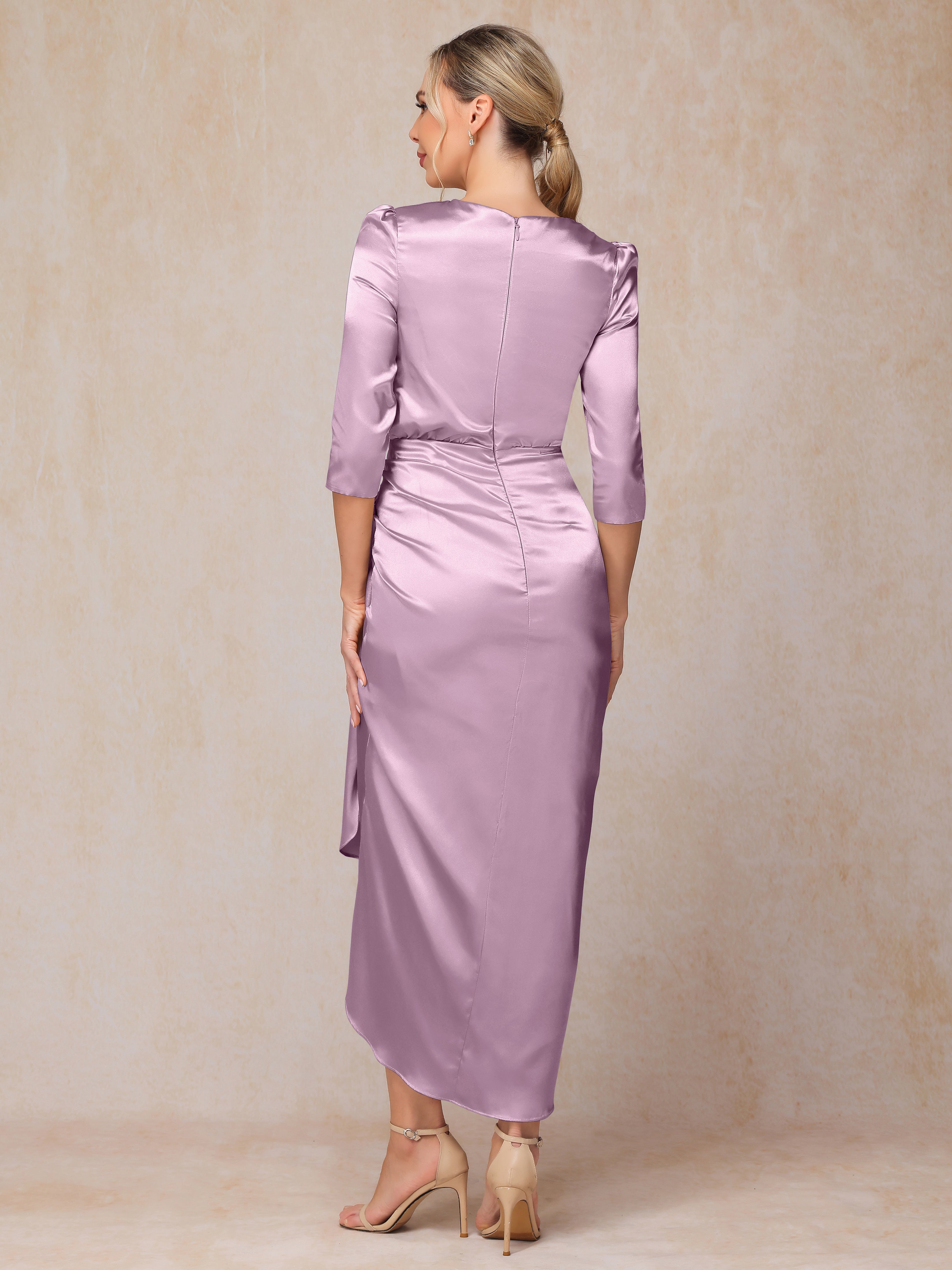 Half Sleeves Ankle Length Soft Satin Mother Of The Bride Dress