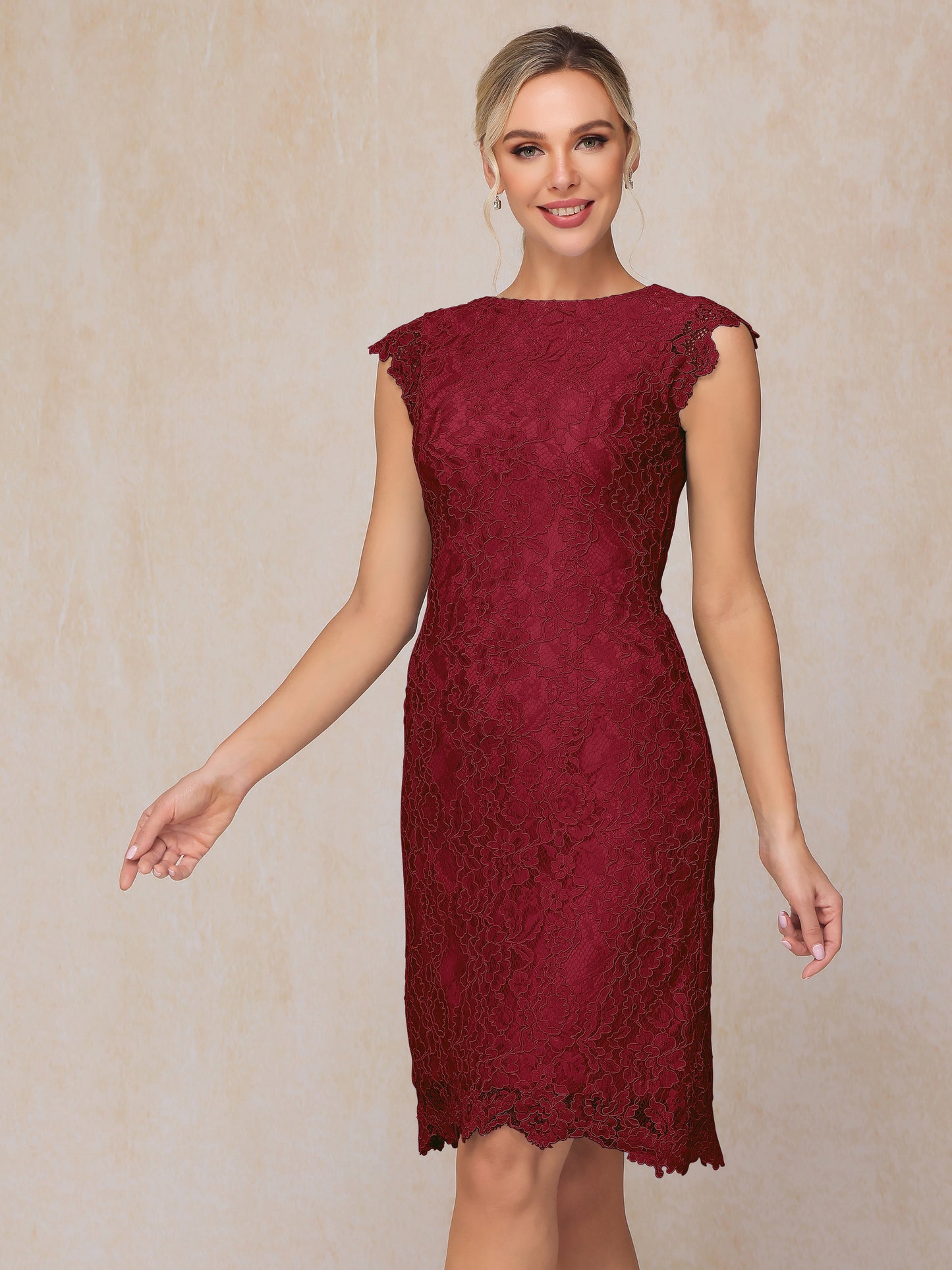 Cap Sleeves Knee Length Lace Mother Of The Bride Dress