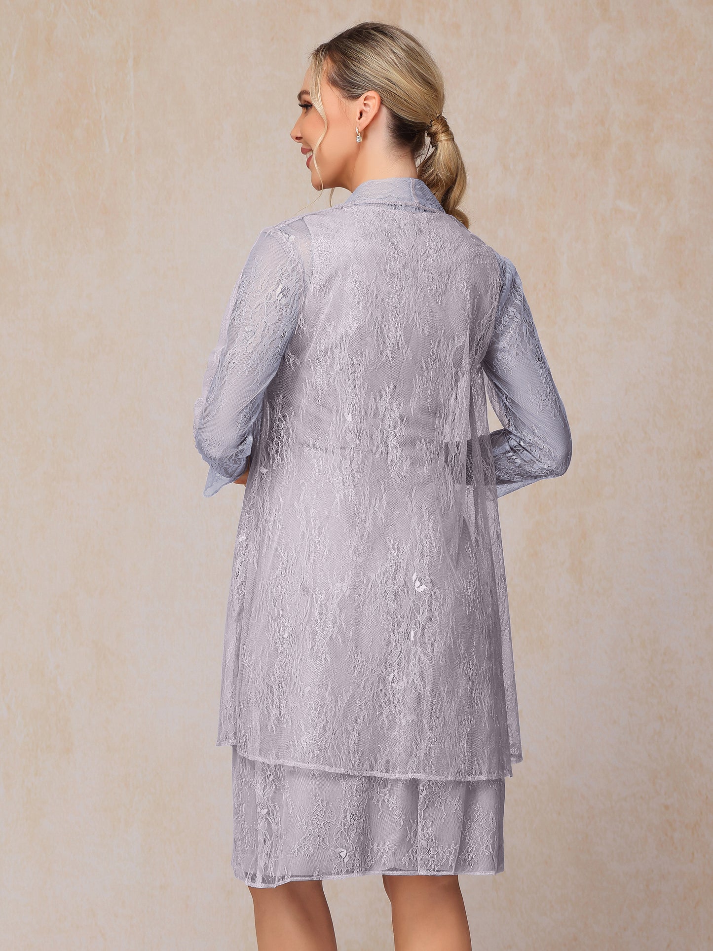 2 Pieces Knee Length Chiffon Lace Mother Of The Bride Dress