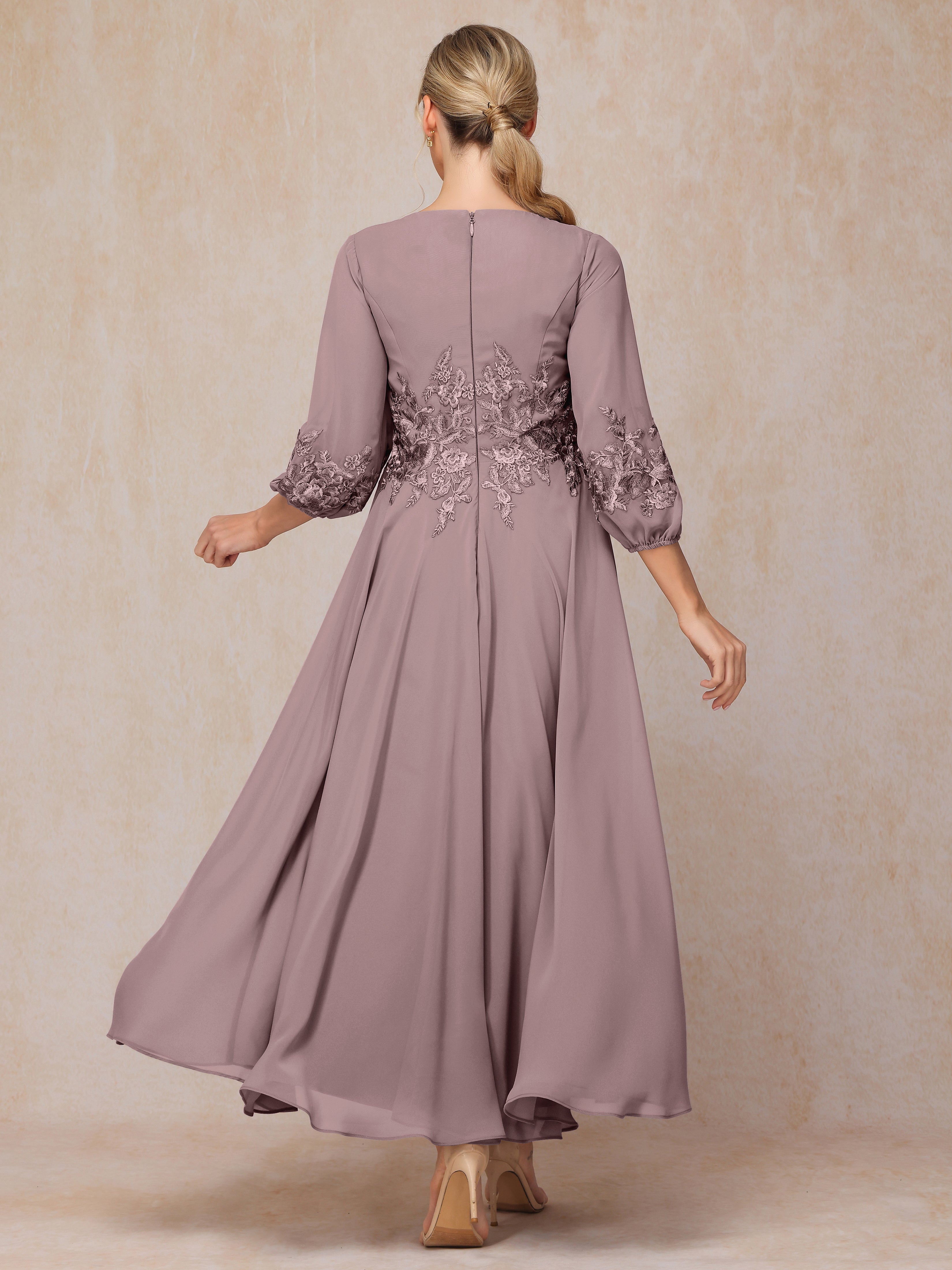 Long Sleeves Appliques Ankle Length Chiffon Mother Of The  Groom Dress