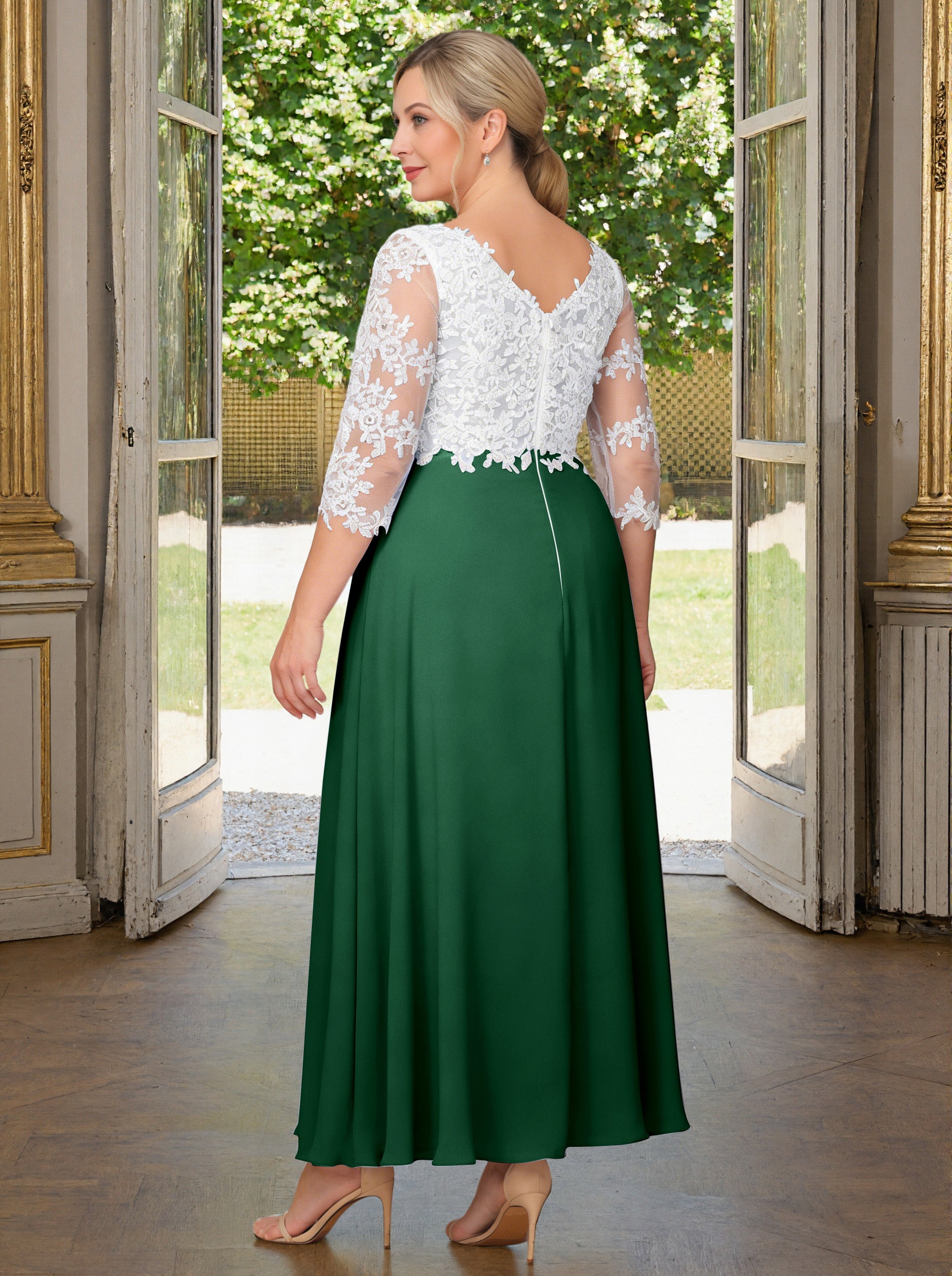 slim fit dress slacks V Neck Open Back Dark Green Lace Beaded Long Prom Dresses, Dark Green Lace  Formal Dresses, Dark Green Evening Dresses cg22274 main image 1