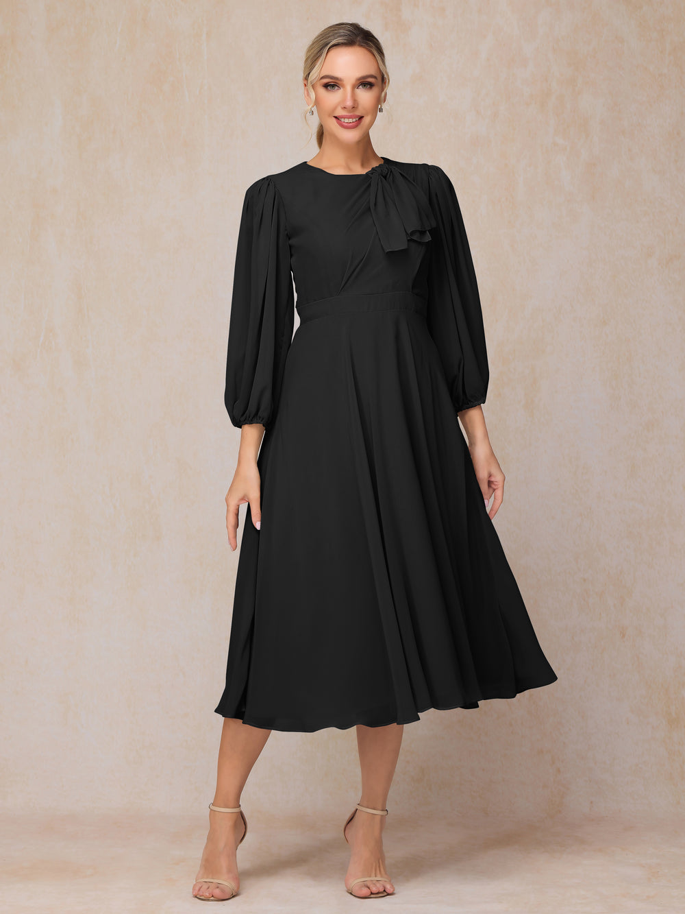 Long Sleeves Tea Length Velvet Mother of the Bride Dresses