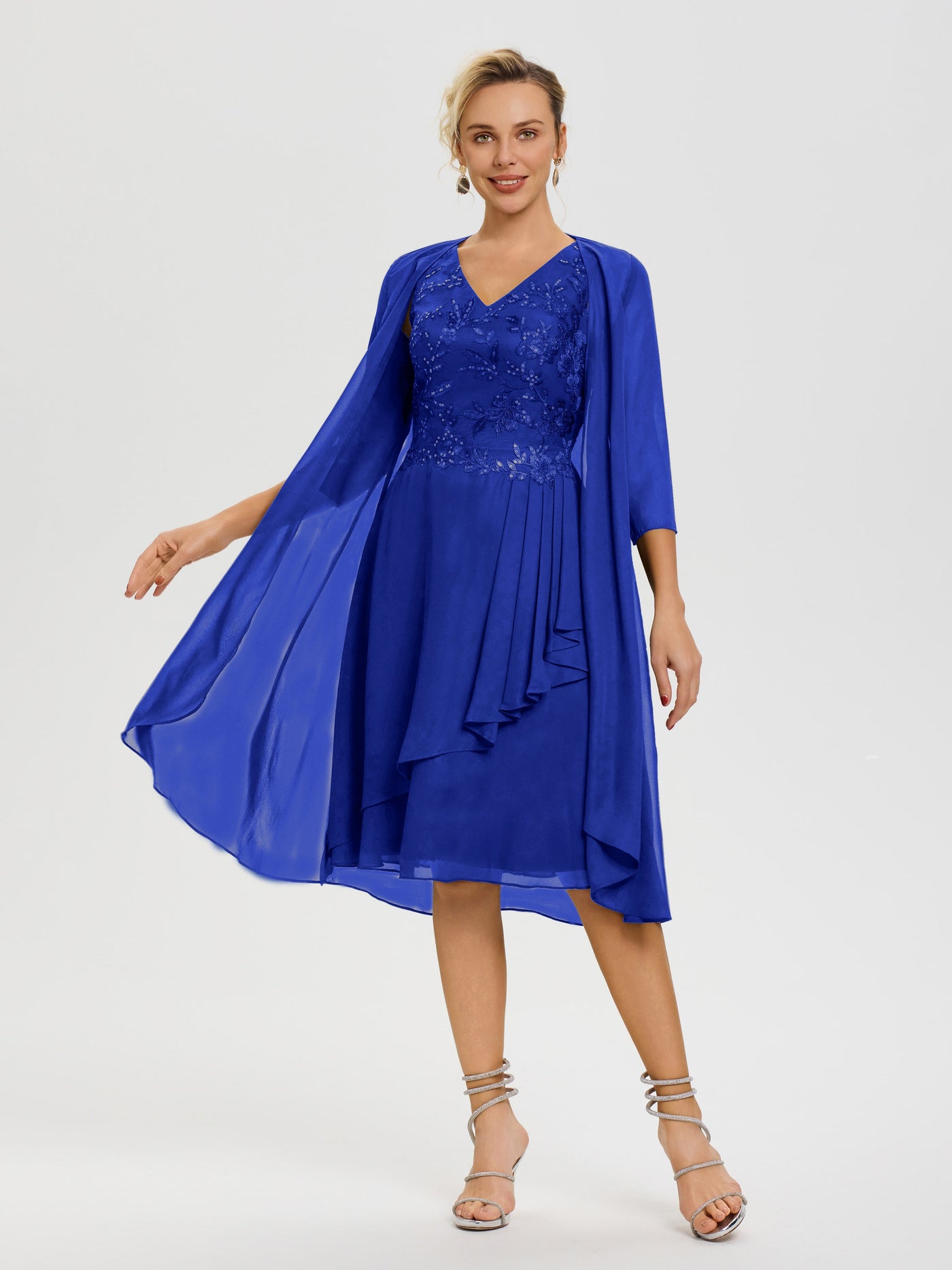 Royal Blue Mother Of The Bride Dresses 2 Pieces A Line V Neck Applique