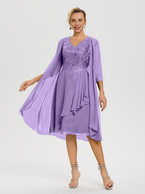 Mother Of The Bride Dresses Stormy 2 Pieces A Line V Neck Appliqued Knee Length Mother Of The Bride Dresses With Jacket