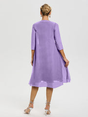 Mother Of The Bride Tahiti Outfits 2 Pieces A Line V Neck Appliqued Knee Length Mother Of The Bride Dresses With Jacket
