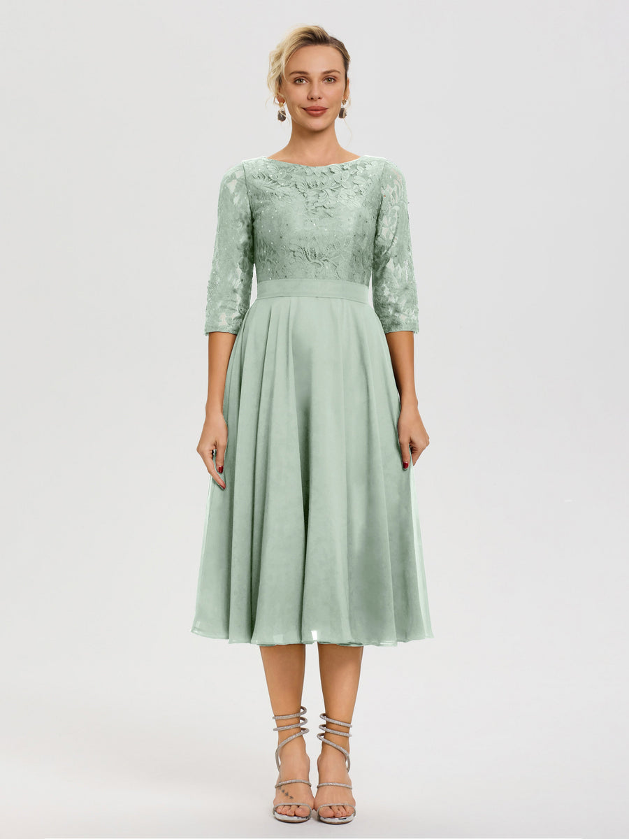 Cicinia Celadon Mother Of The Bride Dress With Sleeves Long Chiffon A-line V-neck