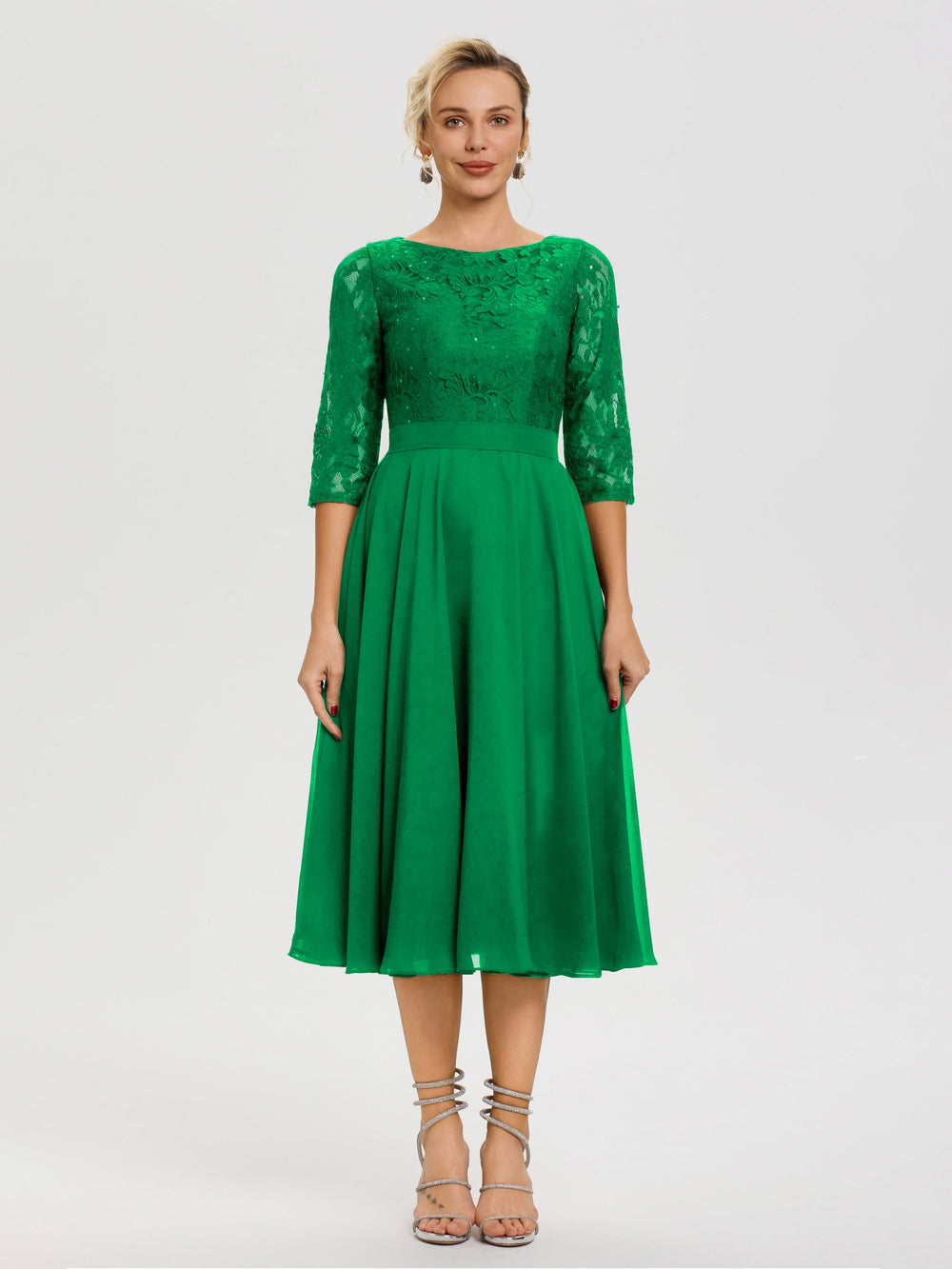 Emerald Green Mother Of The Bride Dress A Line Lace Top Tea Length Chi