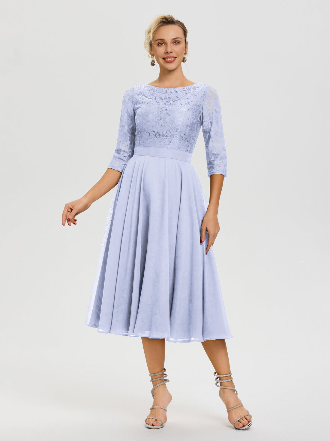 Lavender Mother Of The Bride Dresses A Line Lace Top Tea Length Chiffo