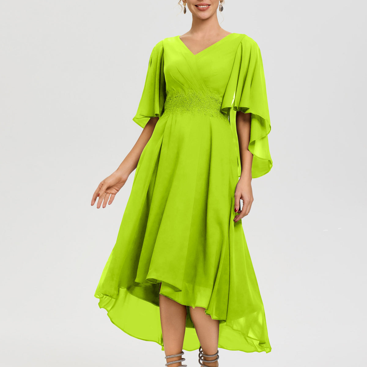 lime green high low dress Light Green High Low Sweetheart Straps Formal Dress, Floral Tulle Home main image 0