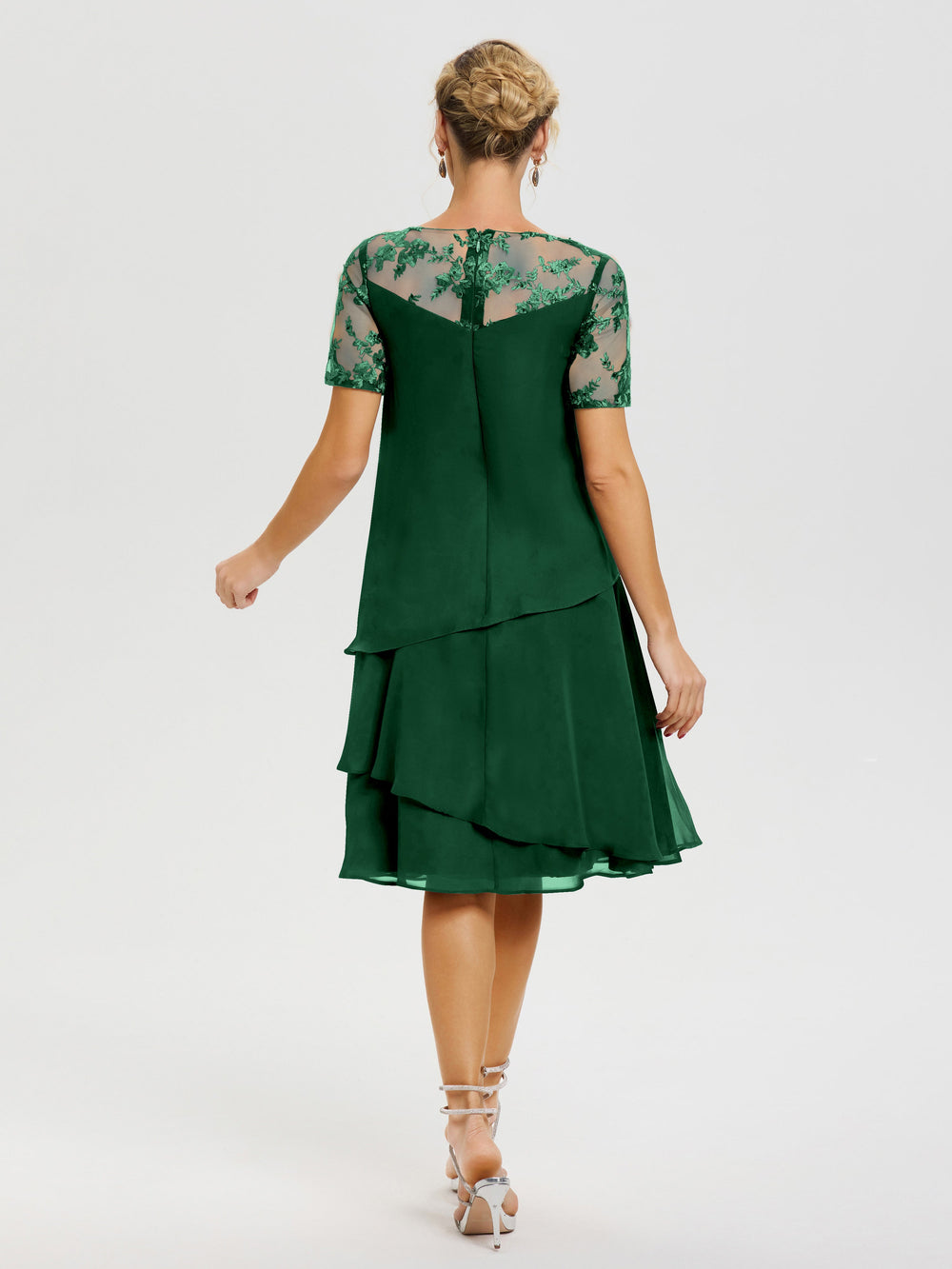 Dark Green Mother Of The Bride Dresses A Line Illusion Neck Short Slee