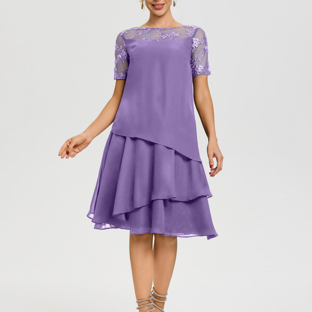 Silk Chiffon Roman Originals Embellished Neck Chiffon Dress SL FASHIONS  Embellished Tiered Dress Jacket Set Nordstrom