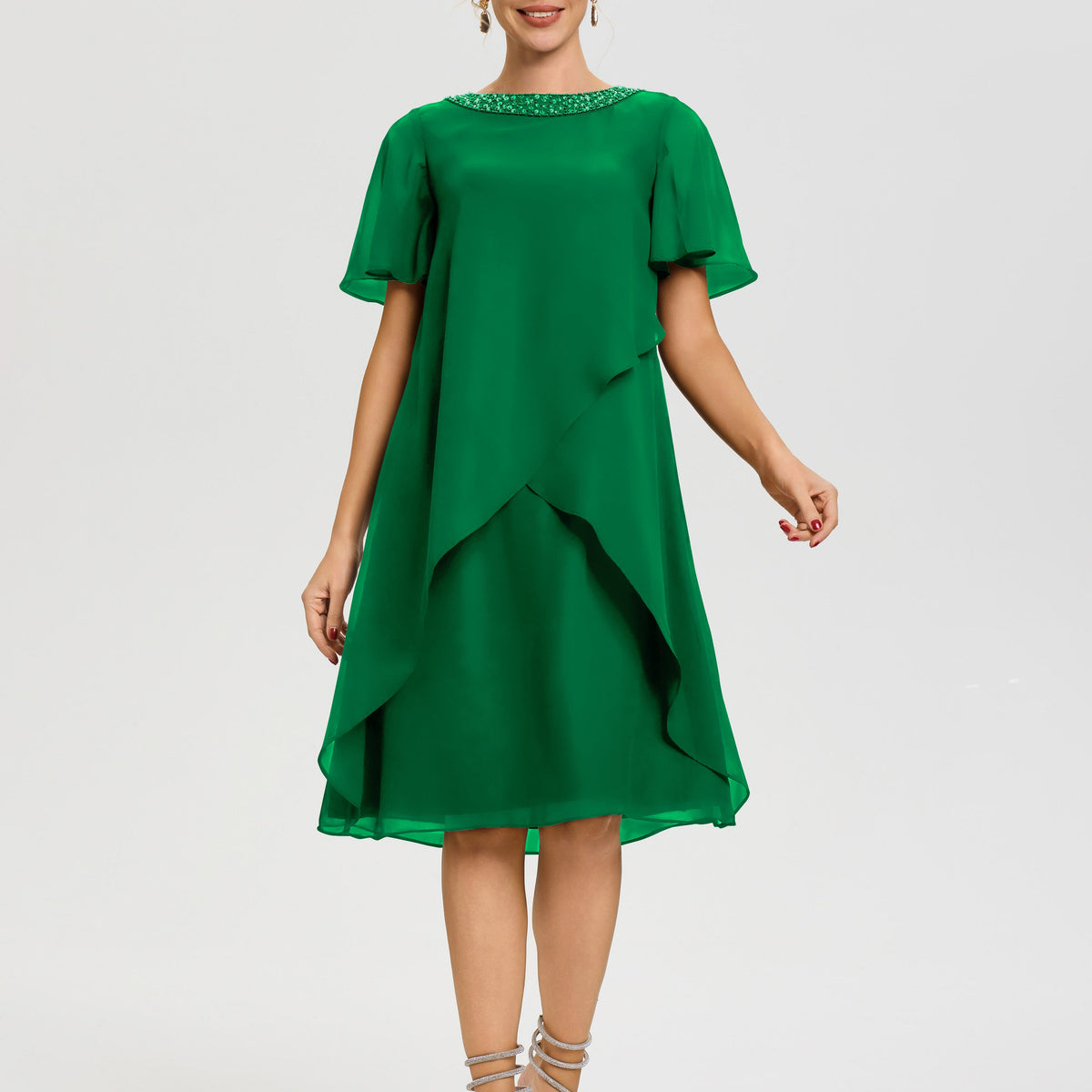 Emerald Green Mother Of The Bride Jewel A-Line Short Sleeves Beading K Emerald Green Mother Of The Bride Jewel A-Line Short Sleeves Beading K