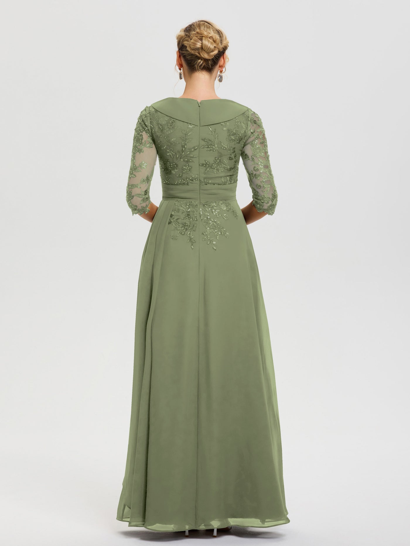 Mother Of The Bride Olive Green Dresses A Line V Neck 3/4 Illusion Sle