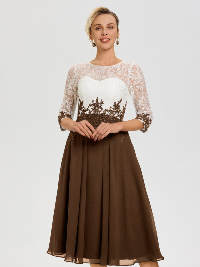 Brown Mother Of Thebride Dresses Illusion Sleeves Sweetheart Lace Appl