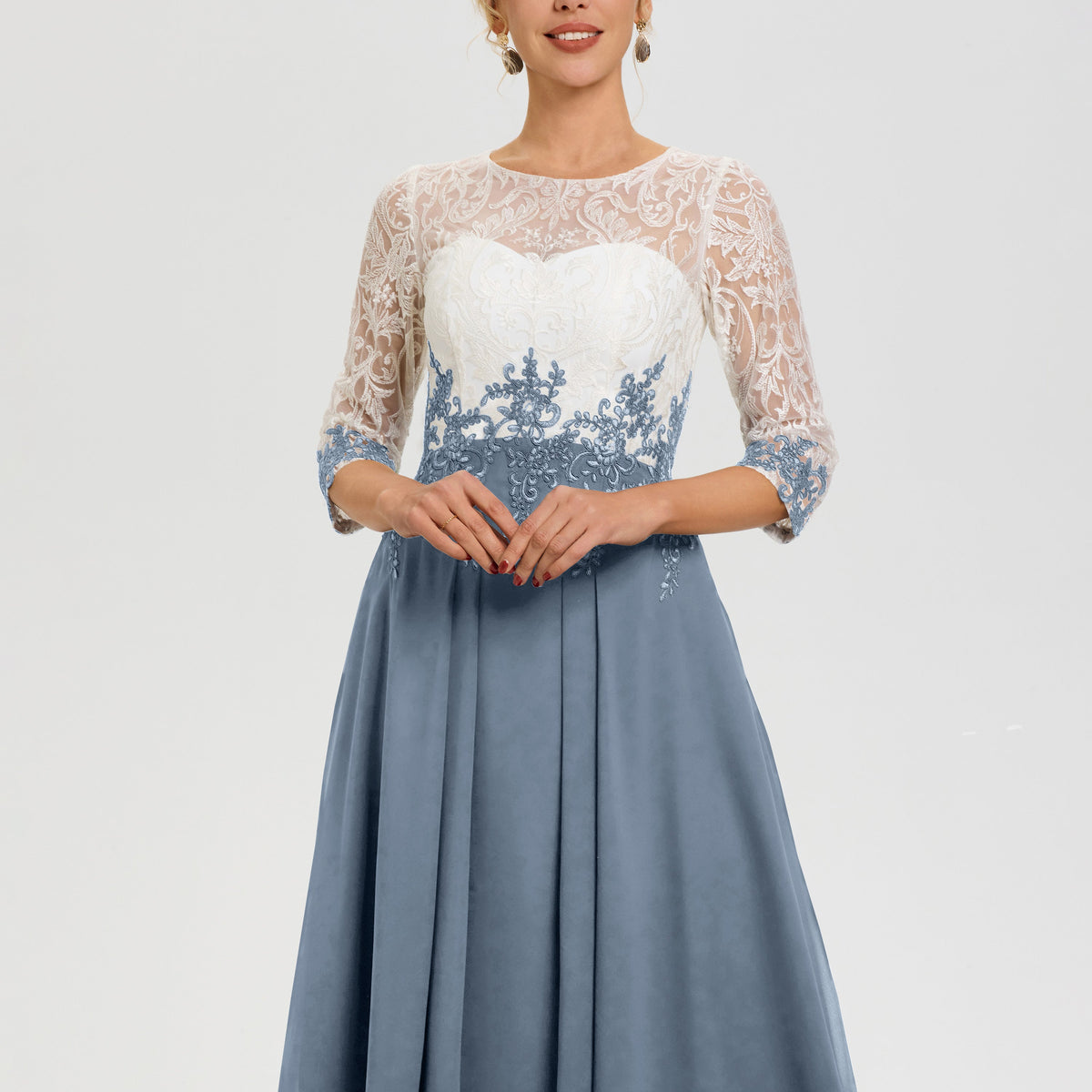 blue dress for baby girl Clarisse 810760 - Embroidered Tulle Prom Gown 6 / Dusty Blue main image 0