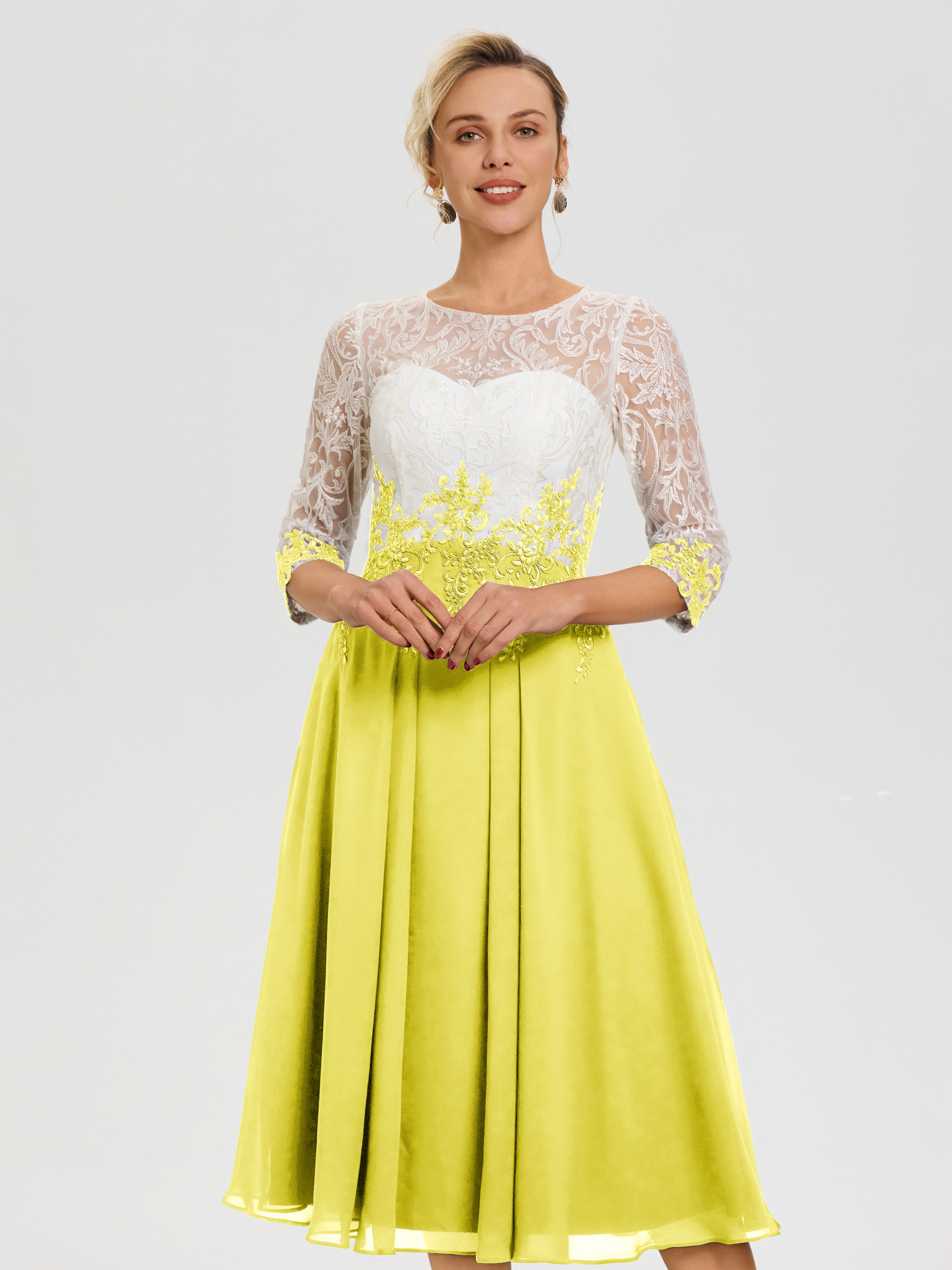 Lemon Dress Mother Of The Bride Illusion Sleeves Sweetheart Lace Appli