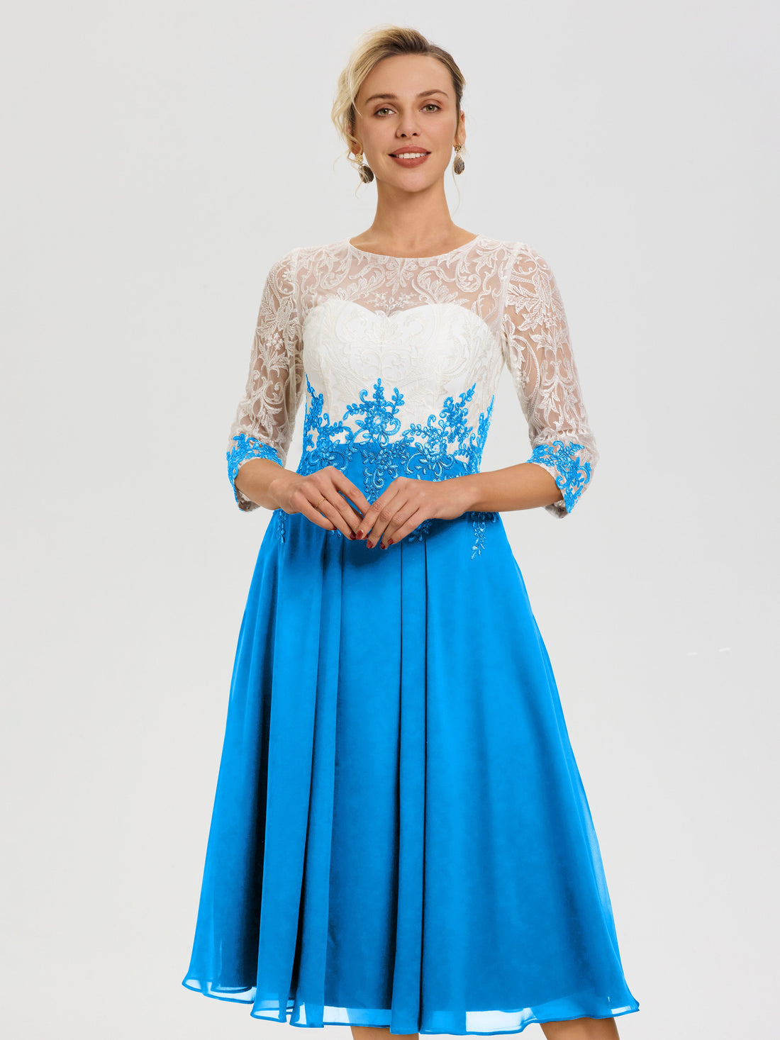 Mother Of The Bride Dress Ocean Blue Illusion Sleeves Sweetheart Lace
