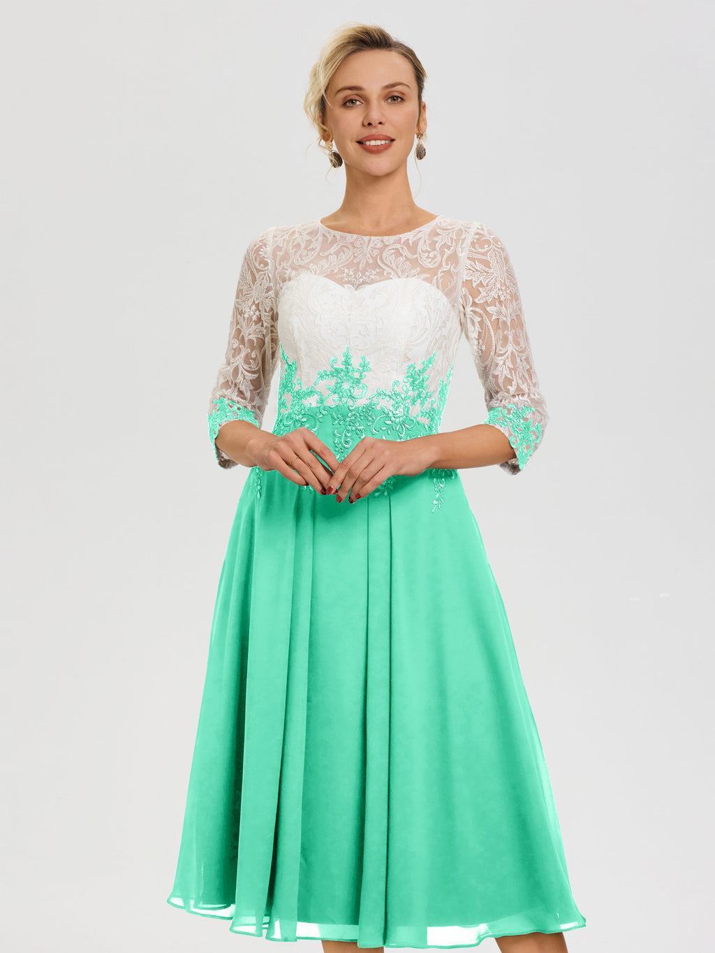Turquoise Blue Mother Of The Bride Dress Illusion Sleeves Sweetheart L
