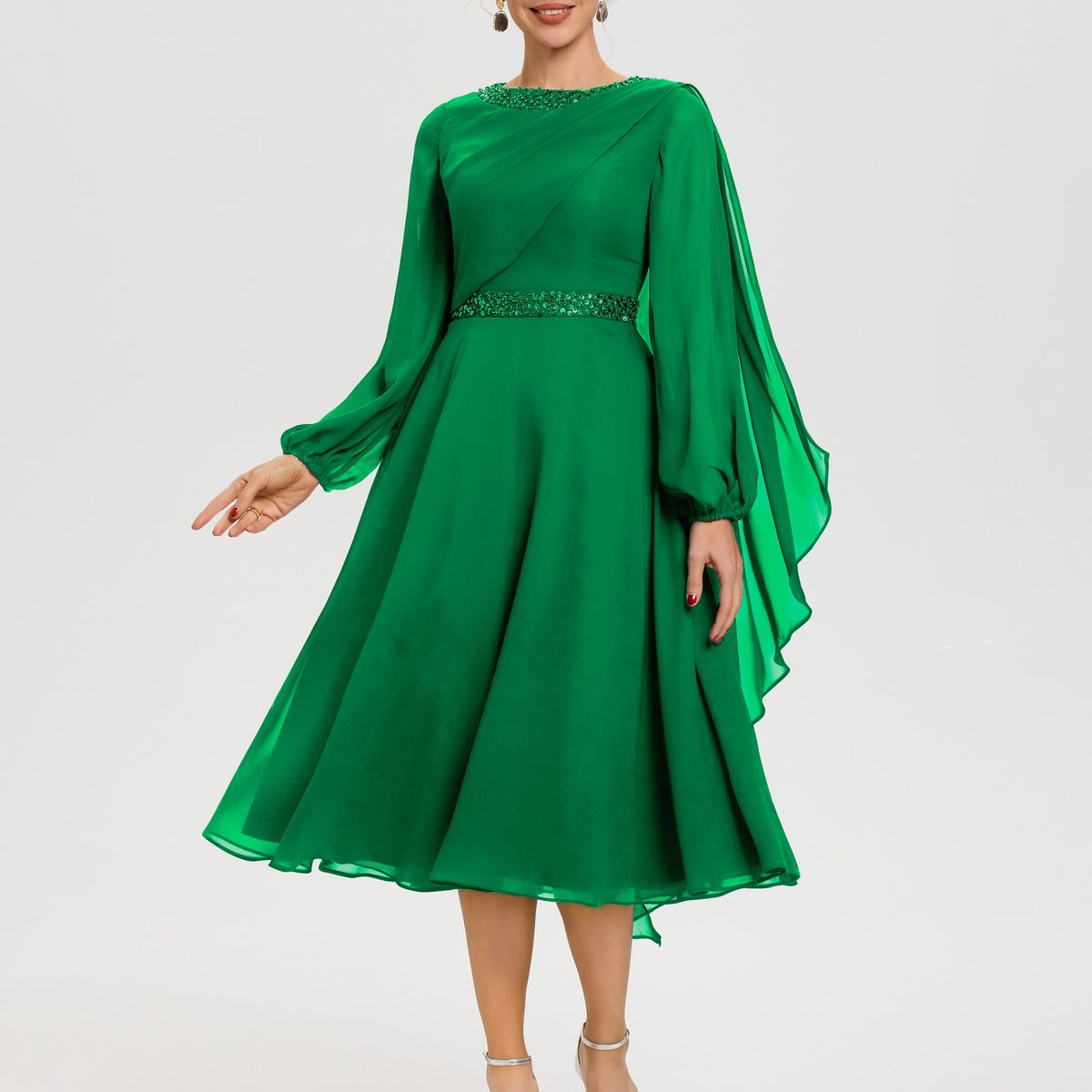long red evening dress Long Formal Dress with Short Puff Sleeves