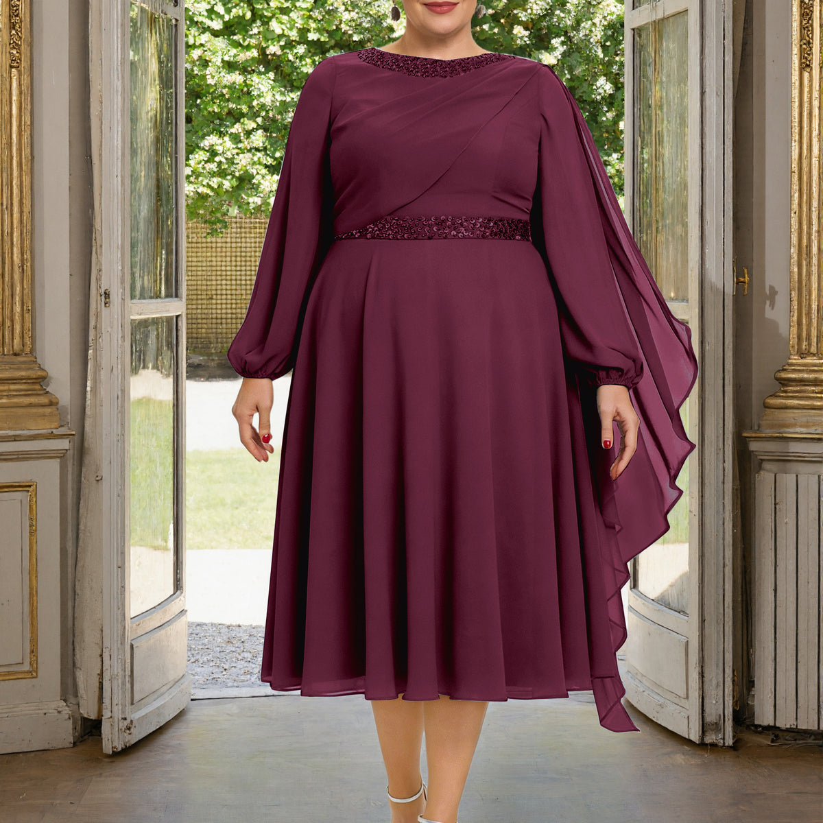 Cicinia Mulberry Plus Size Mother Of The Bride Dress With Sleeves Long