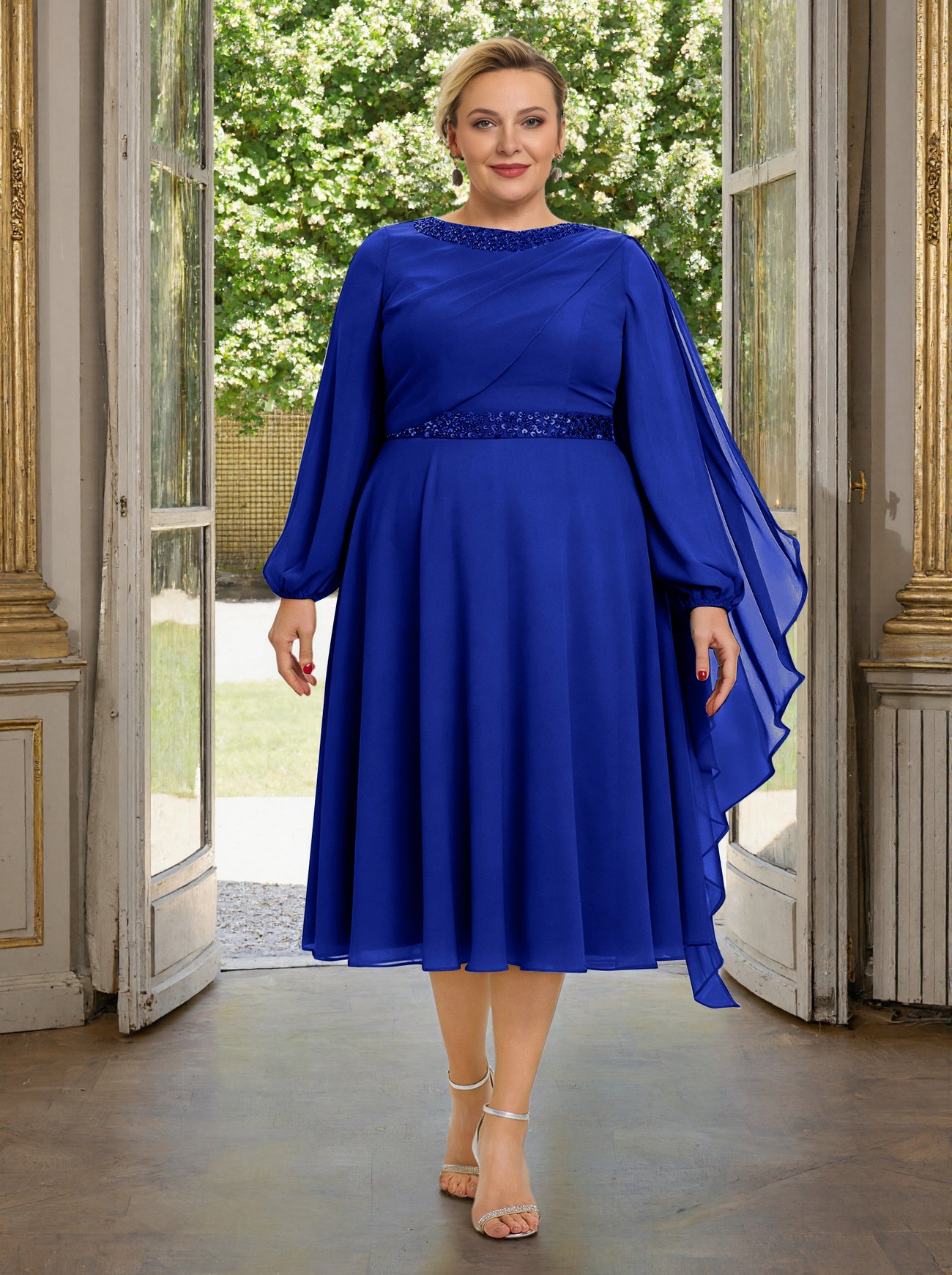 Cicinia Royal Blue Plus Size Mother Of The Bride Dress With Sleeves Lo