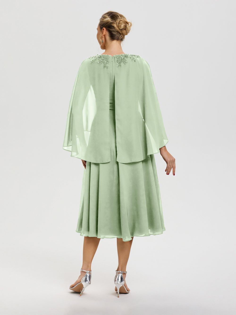 Dusty Sage Green Mother Of Bride Dress A-Line Appliques 3/4 Sleeves V-