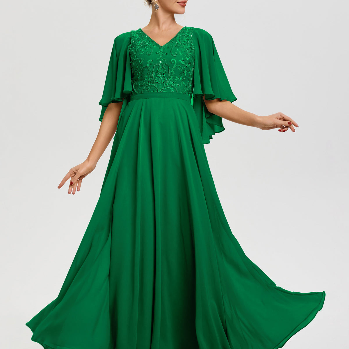emerald green mob dress For Mother Of The Bride V-Neck A-Line Half Sleeves Ruched Zipper Long Chiffon Mother Of The Bride Dress line silhouette FNF26 <strong>STEP 2</strong> Choose Processing Time:Standard Processing (6 - 8 Weeks) Siren Square Neck Corset