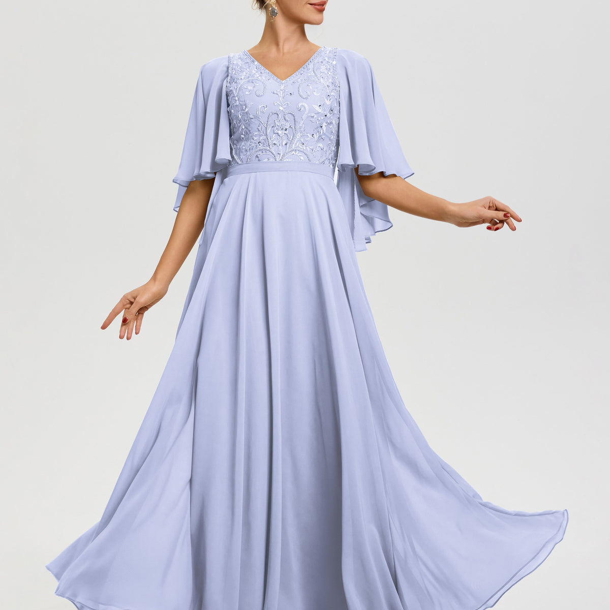 lavender blue dress Mother Of The Bride V-Neck A-Line Half Sleeves Ruched Zipper Long Chiffon Mother Of The Bride Dress Sweetheart neckline Alie Street London Women's Color:Tie Dye Purple SID-D30101