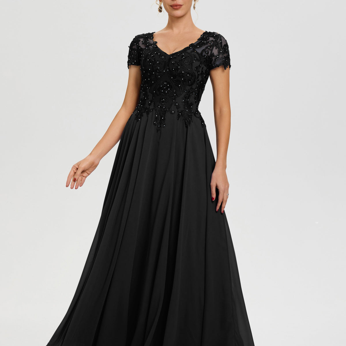 Best Black Mother Of The Bride Dresses A-Line Lace Sleeves V-Neck Long Best Black Mother Of The Bride Dresses A-Line Lace Sleeves V-Neck Long