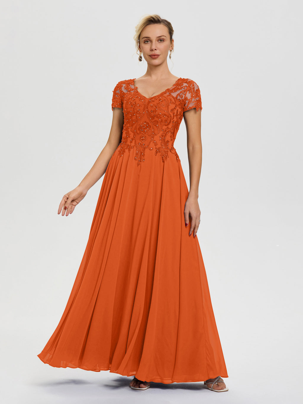 strapless open back dress Mother Of The Bride Dresses Burnt Orange A-Line Lace Sleeves V-Neck Lo