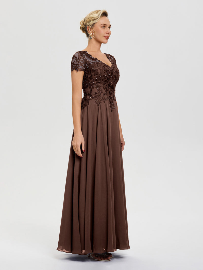 Emerald Green Dress For Wedding Mother Of The Bride Elegant Jewel A-Line Sleeves V-Neck Knee Length Chiffon Mother Of The Bride Dress
