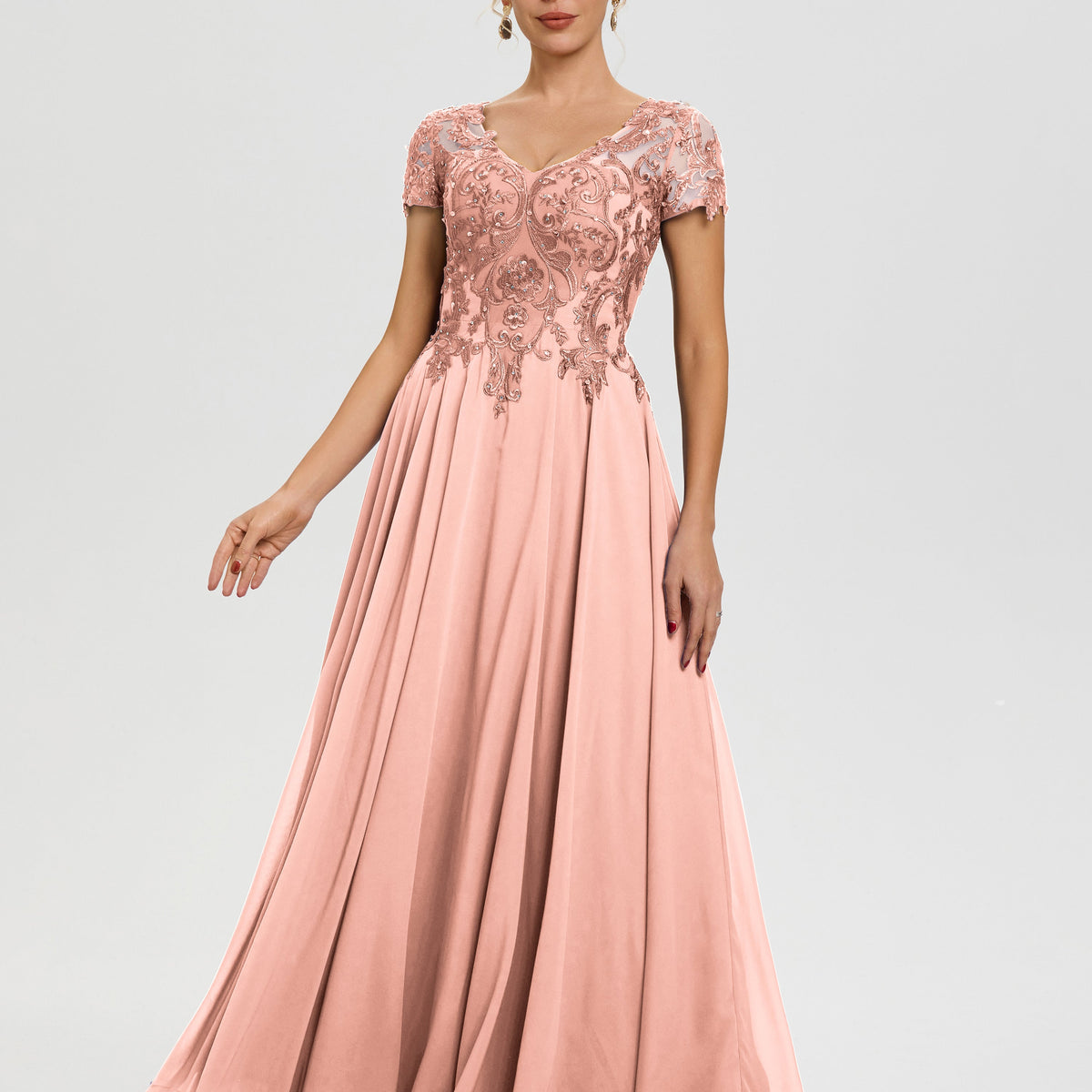 chinese dress ladies Coral Lace Applique Sheath Backless Popular Prom Dresses, CP0592 US10 / Custom Color(Leaving A note)