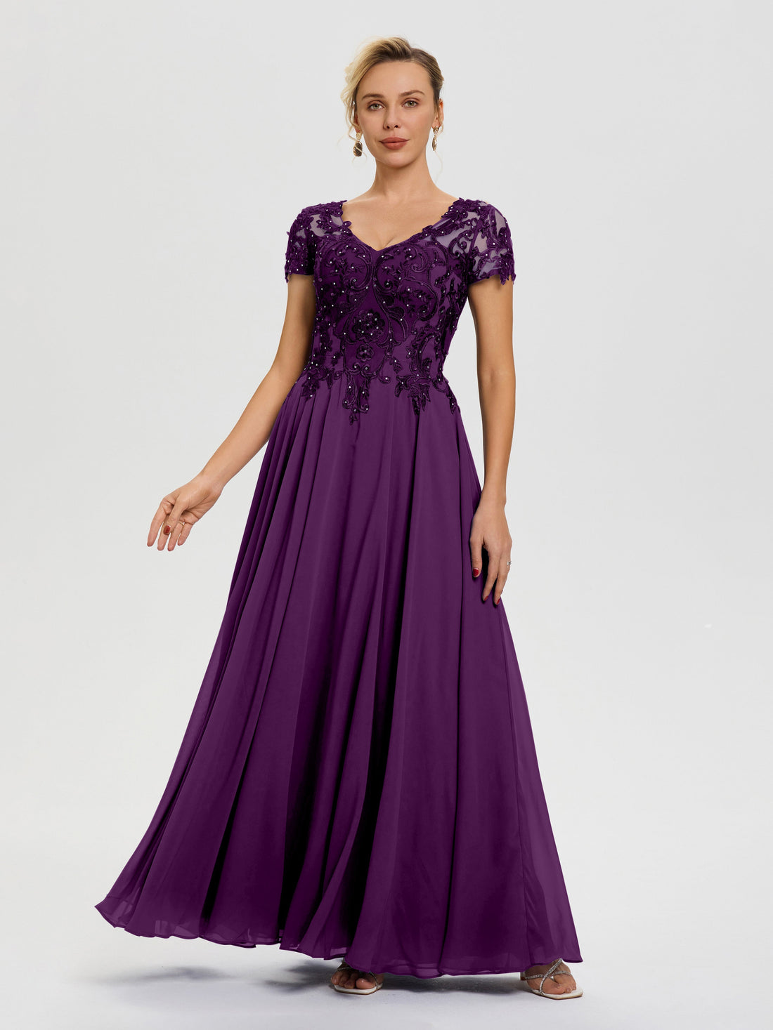 Deep V-neck Chiffon Maternity Dresses with Bows Grape