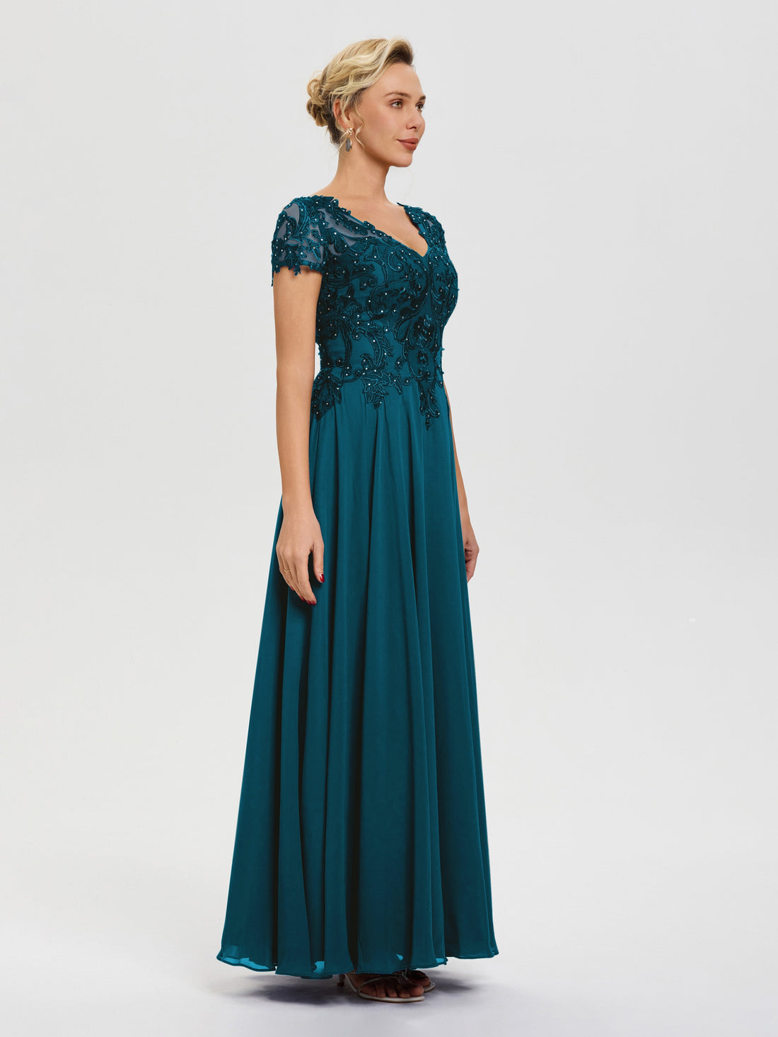 Ink Blue Mother Of The Bride Dress Near Me A-Line Lace Sleeves V-Neck