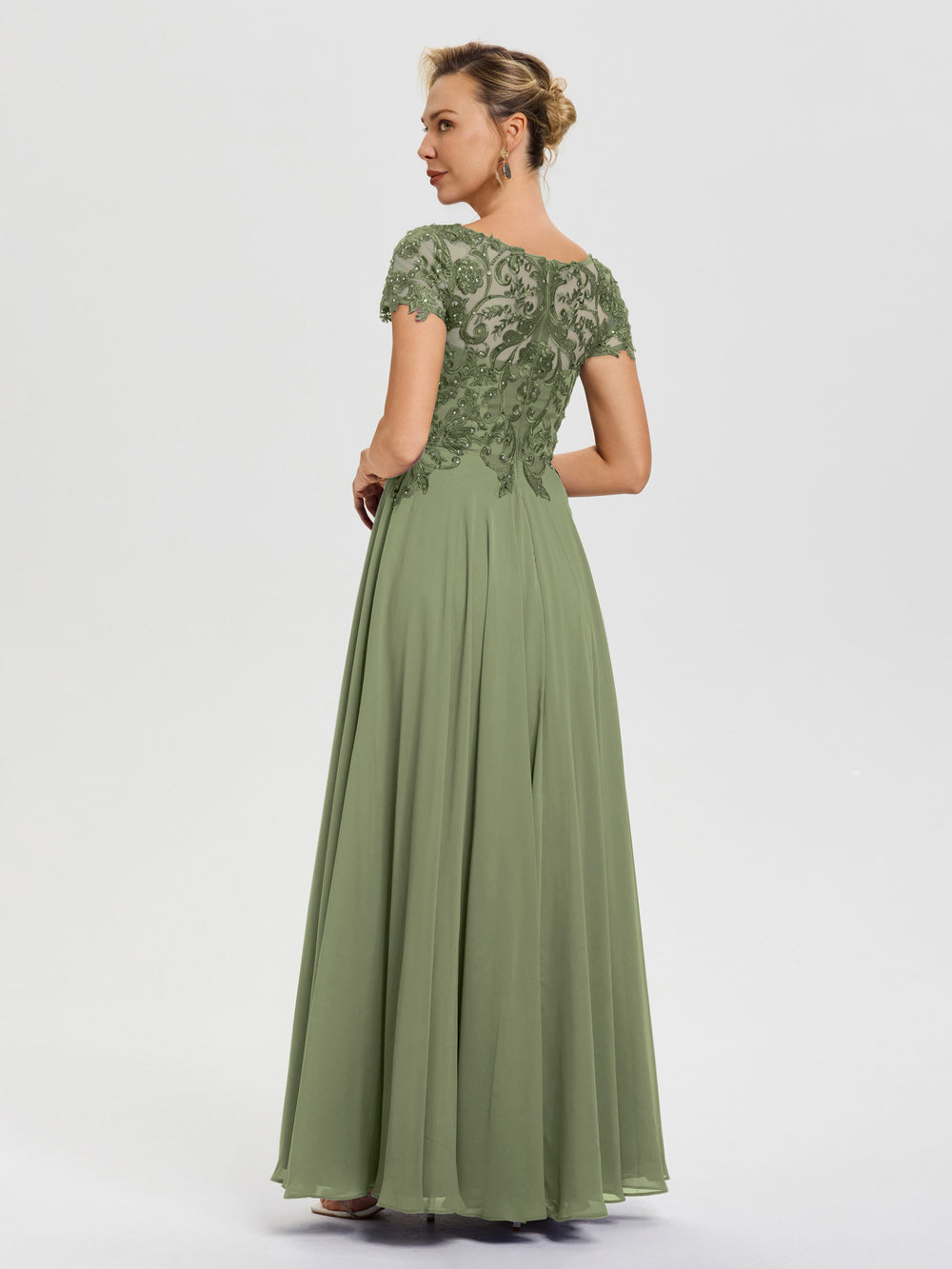 Light Olive Green Mother Of The Bride Dresses A-Line Lace Sleeves V-Ne