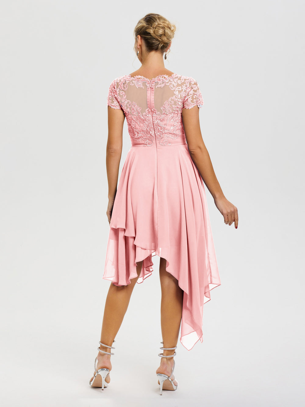 Mother Of The Bride Royal Blue Dress Asymmetrical Sleeves A-Line V-Neck Lace Knee Length Chiffon Mother Of The Bride Dress