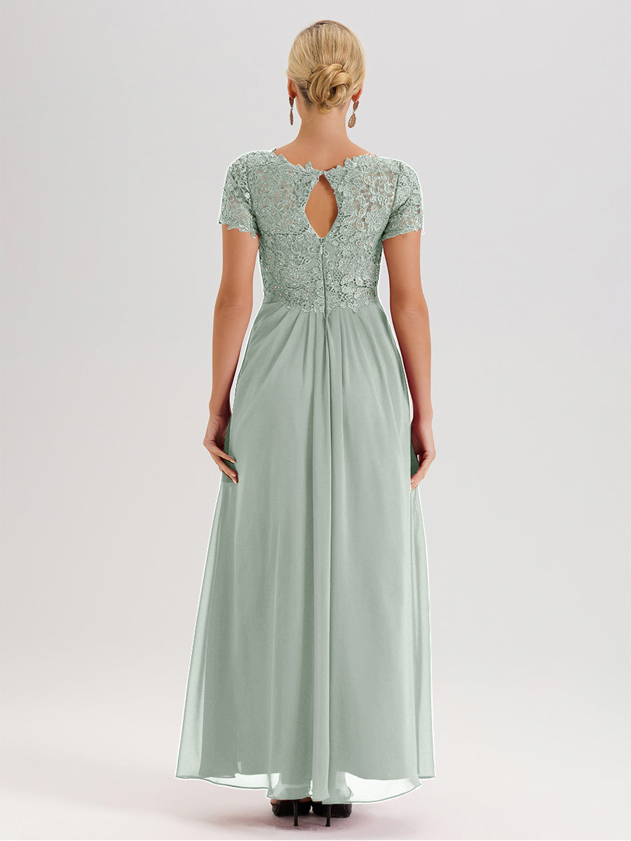 Cicinia Celadon Mother Of The Bride Dress Long Chiffon Lace A-line Short Sleeves