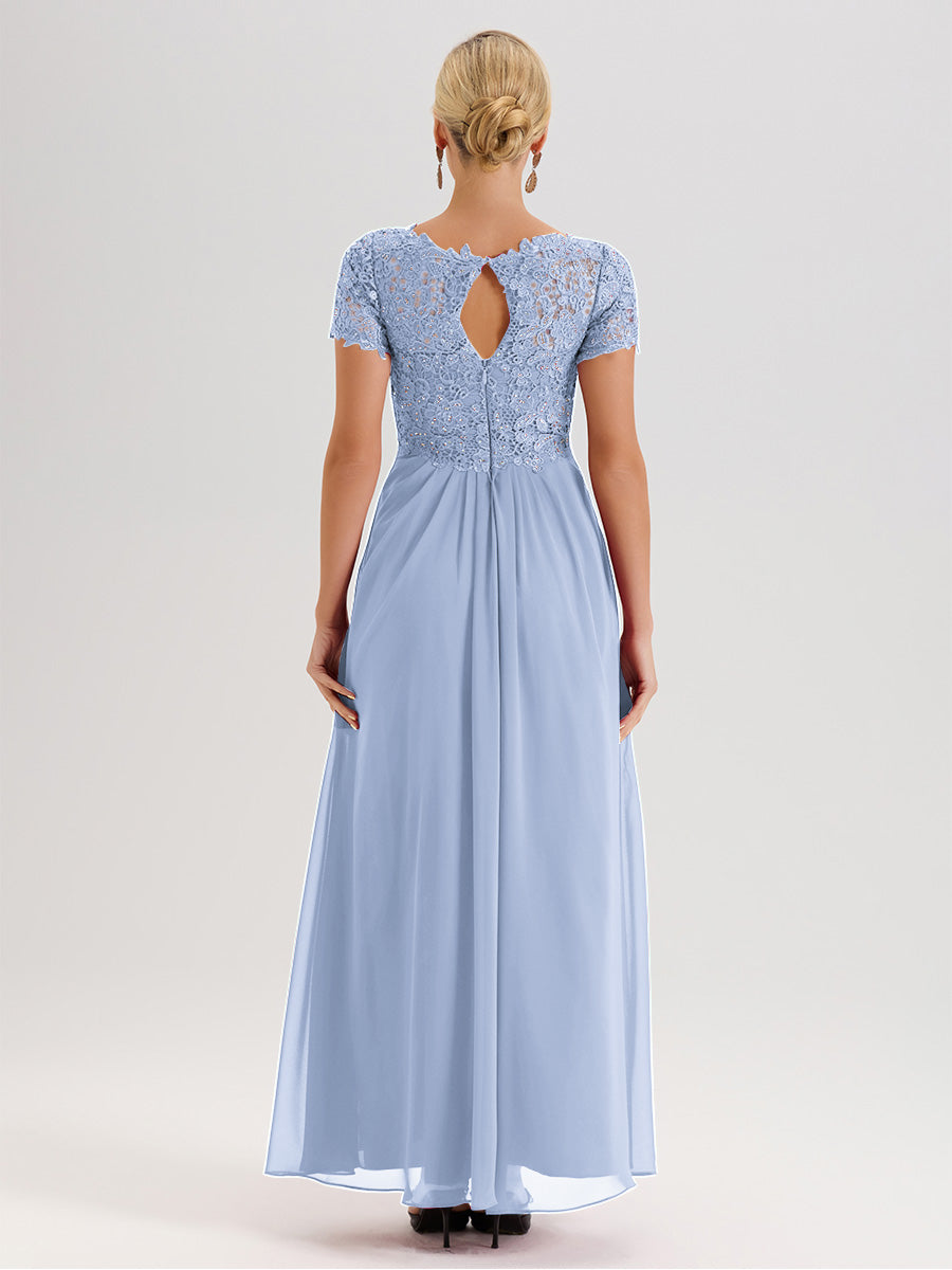 Cicinia Sky Blue Mother Of The Bride Dress Long Chiffon Lace A-line Short Sleeves