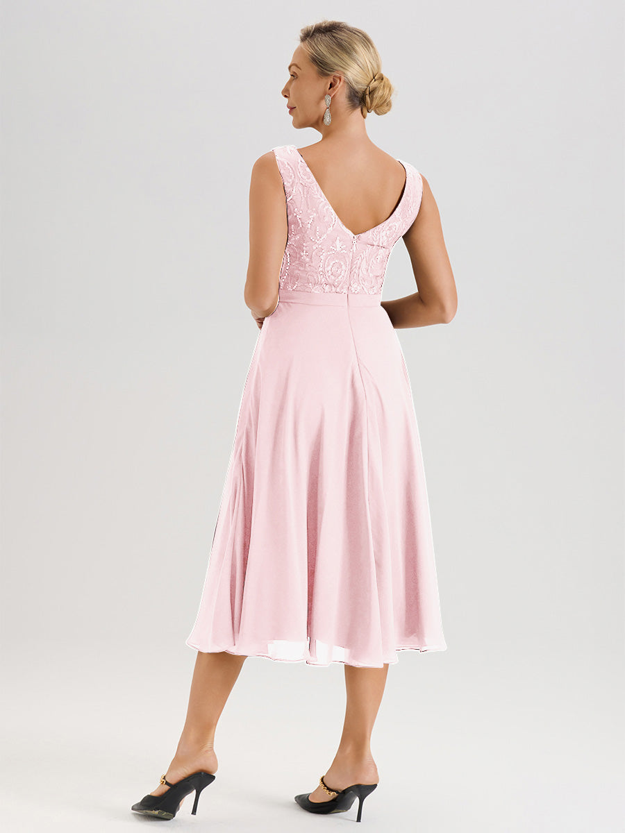 Cicinia Blushing Pink Mother Of The Bride Dress With Jacket Long Chiffon Lace A-line Tea Length 2 Pieces