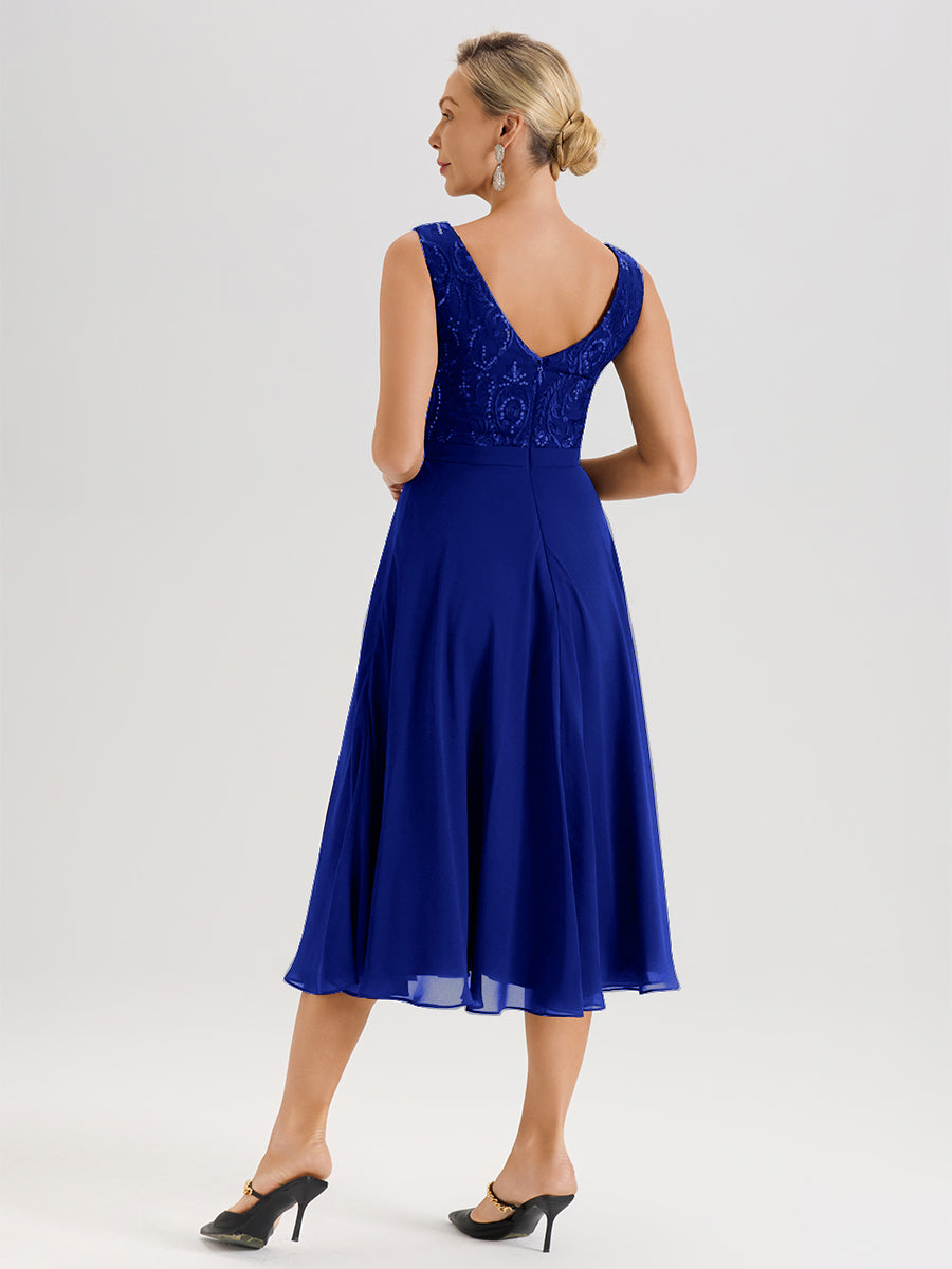 Cicinia Royal Blue Mother Of The Bride Dress With Jacket Long Chiffon Lace A-line Tea Length 2 Pieces