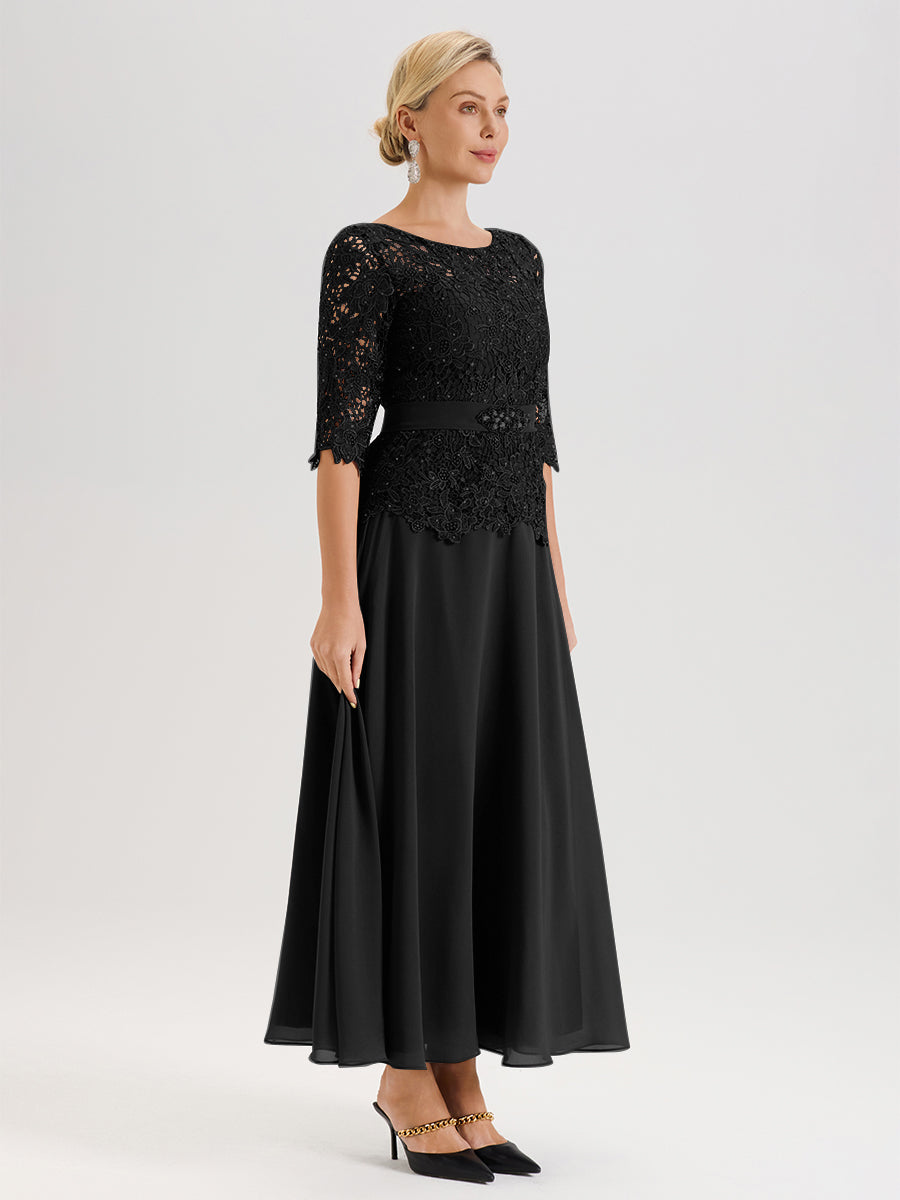 Cicinia Black Mother Of The Bride Dress Long Chiffon Lace A-line Silver Rhinestones