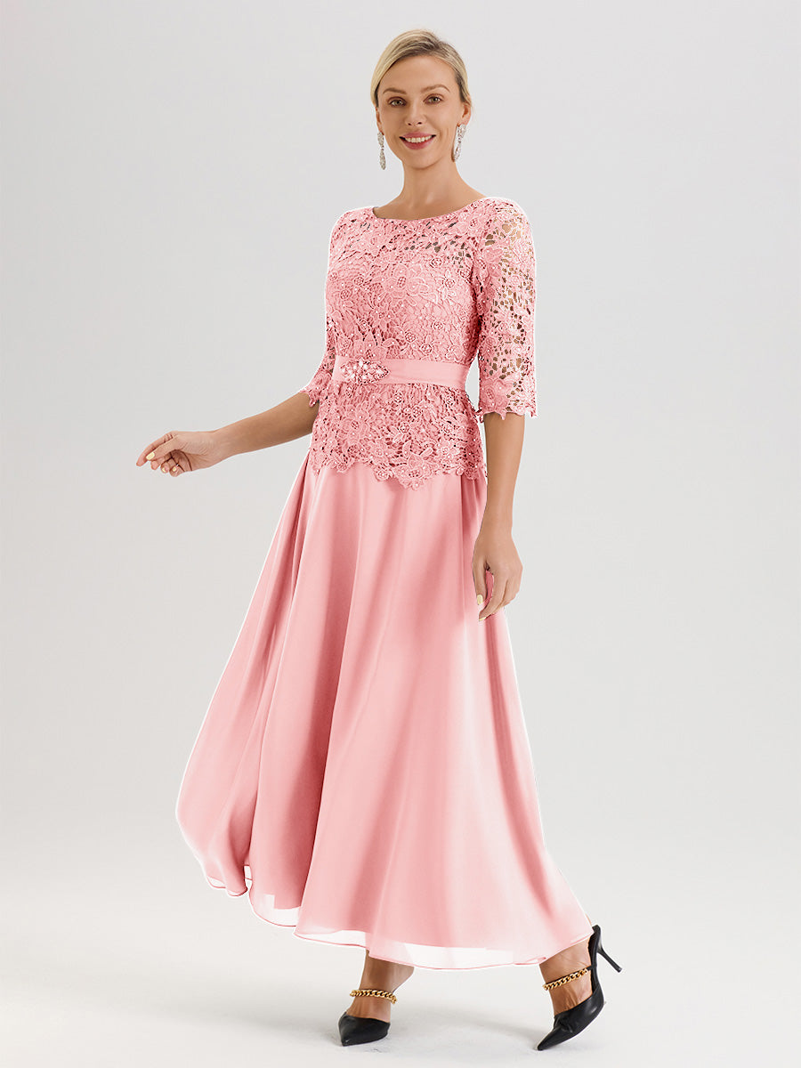 Cicinia Blush Mother Of The Bride Dress Long Chiffon Lace A-line Silver Rhinestones