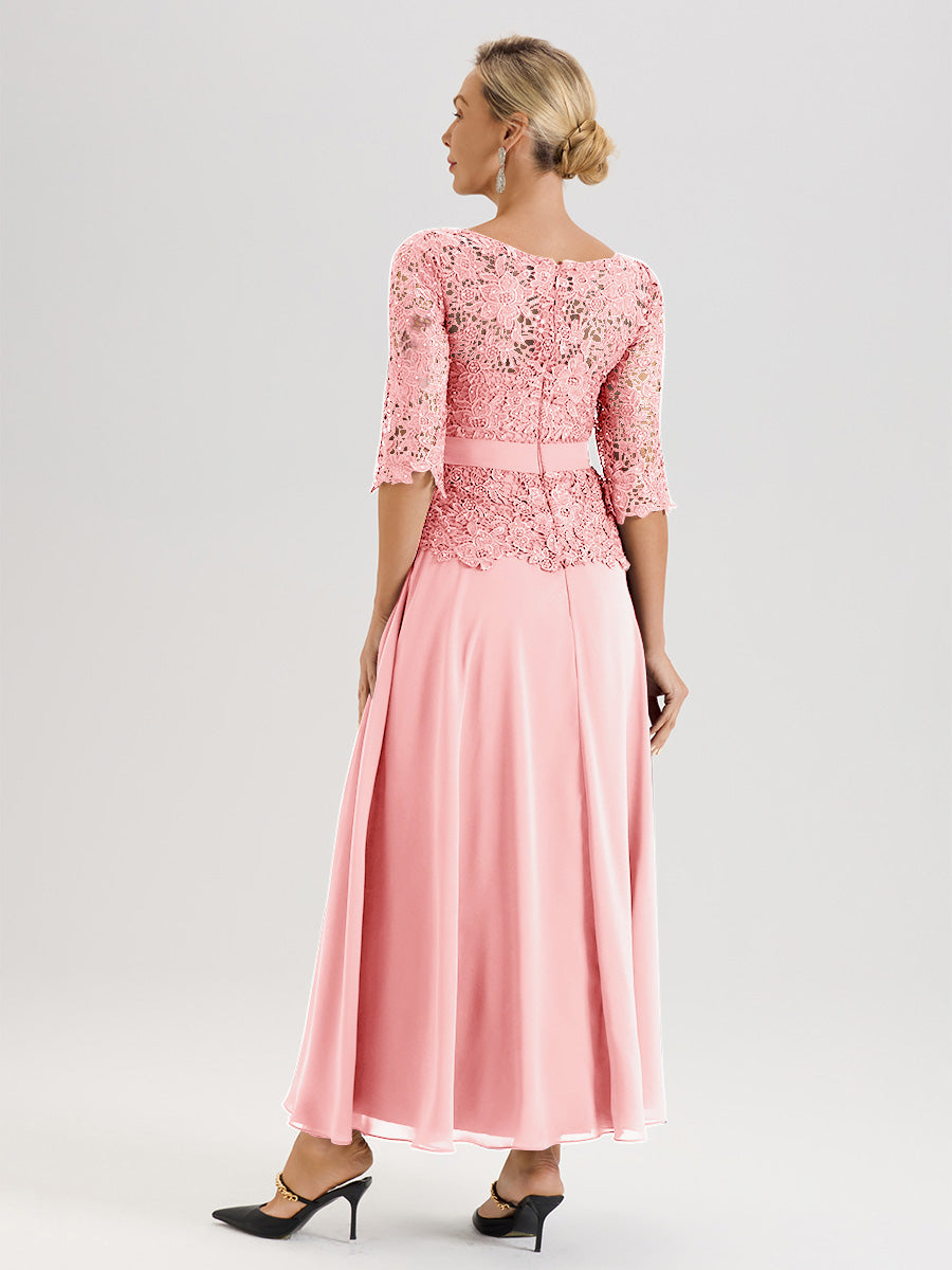 Cicinia Blush Mother Of The Bride Dress Long Chiffon Lace A-line Silver Rhinestones