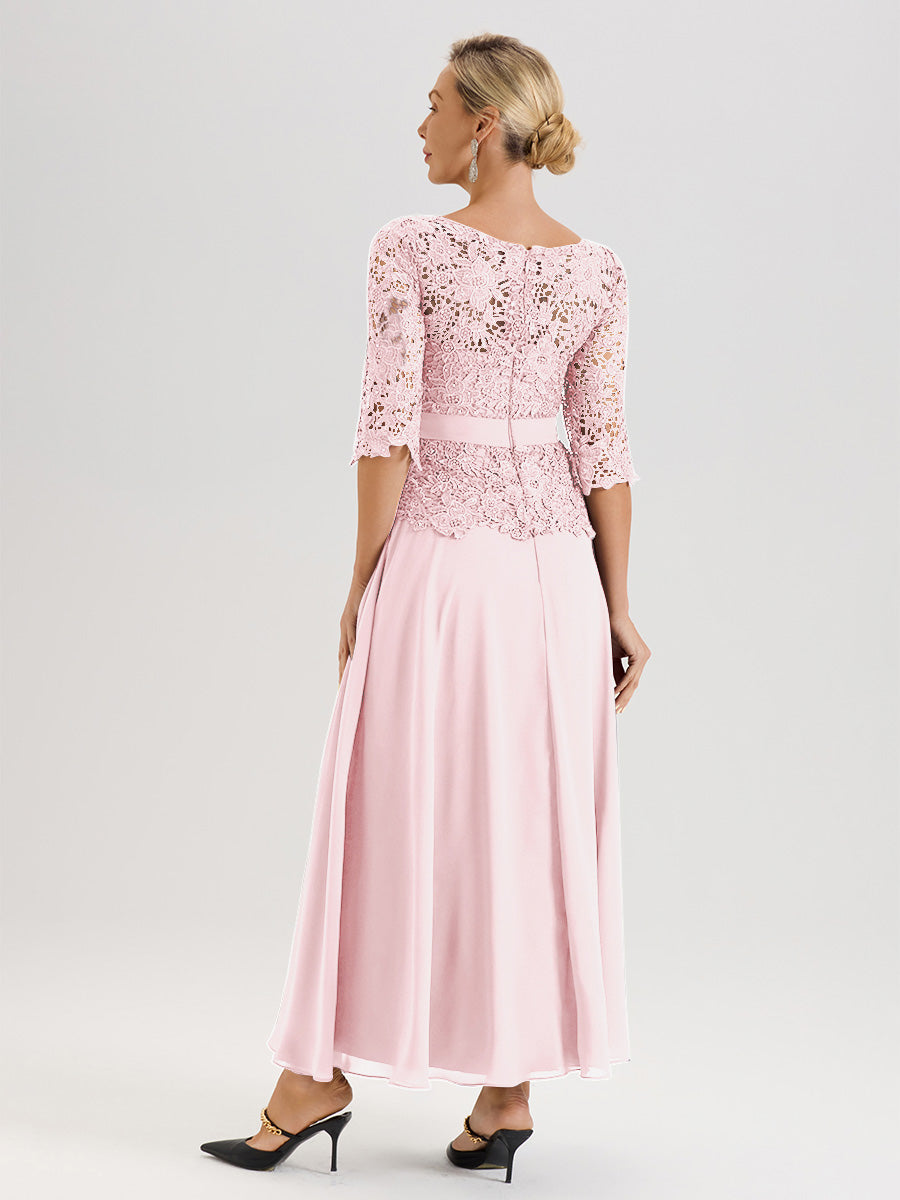 Cicinia Blushing Pink Mother Of The Bride Dress Long Chiffon Lace A-line Silver Rhinestones