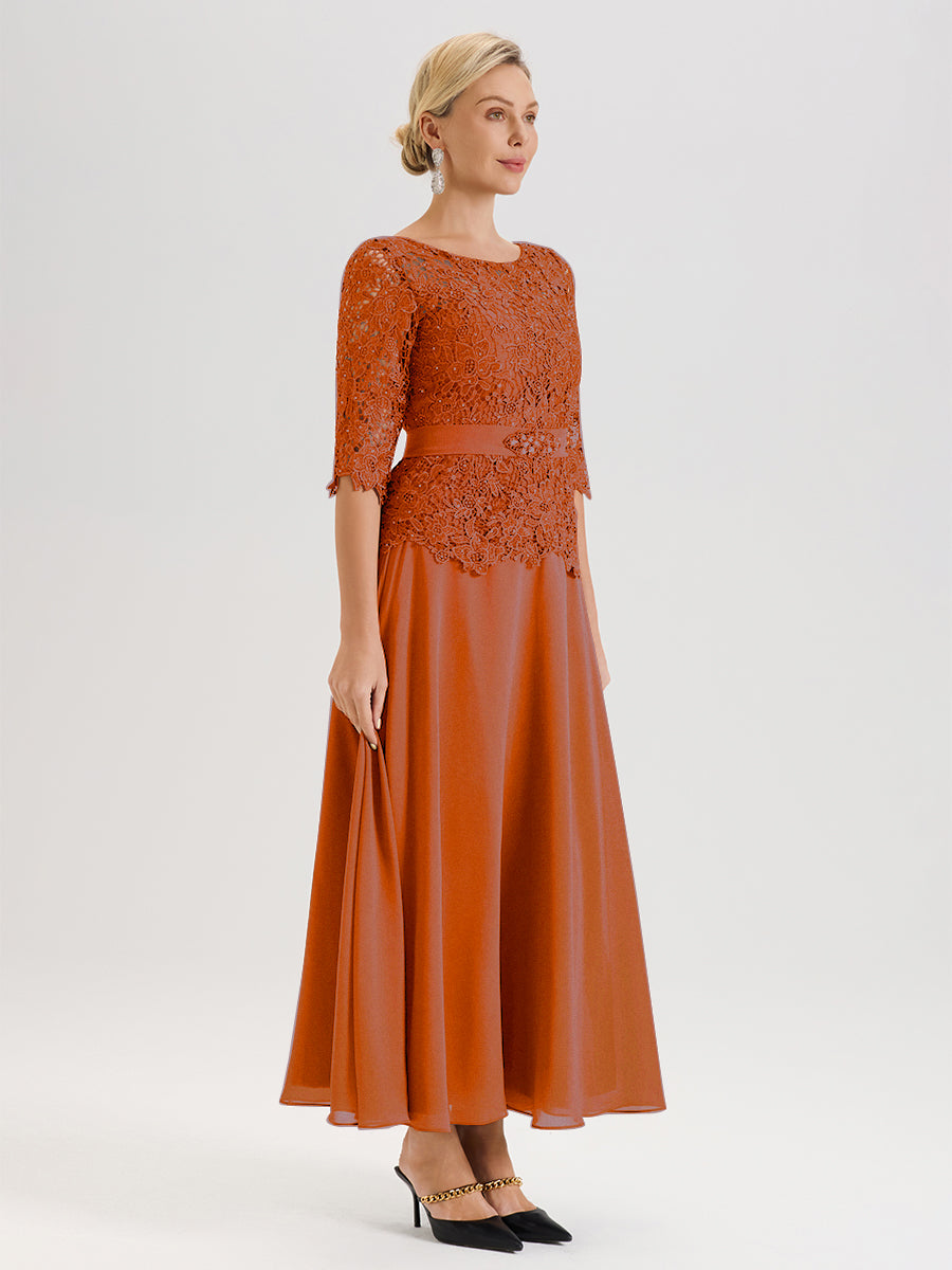 Cicinia Burnt Orange Mother Of The Groom Dress Long Crepe A-line Tea Length 3/4 Sleeves main image 1