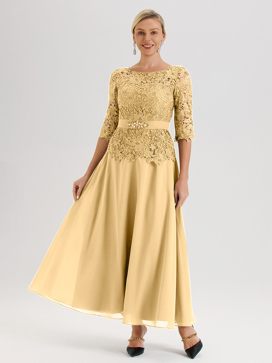 Cicinia Gold Mother Of The Bride Dress Long Chiffon Lace A-line Silver Rhinestones